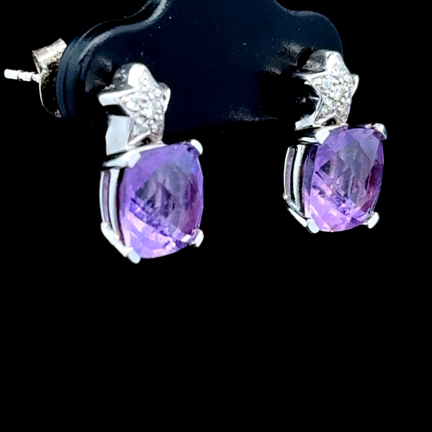 18k White Gold Amethyst & Diamond Star Studs