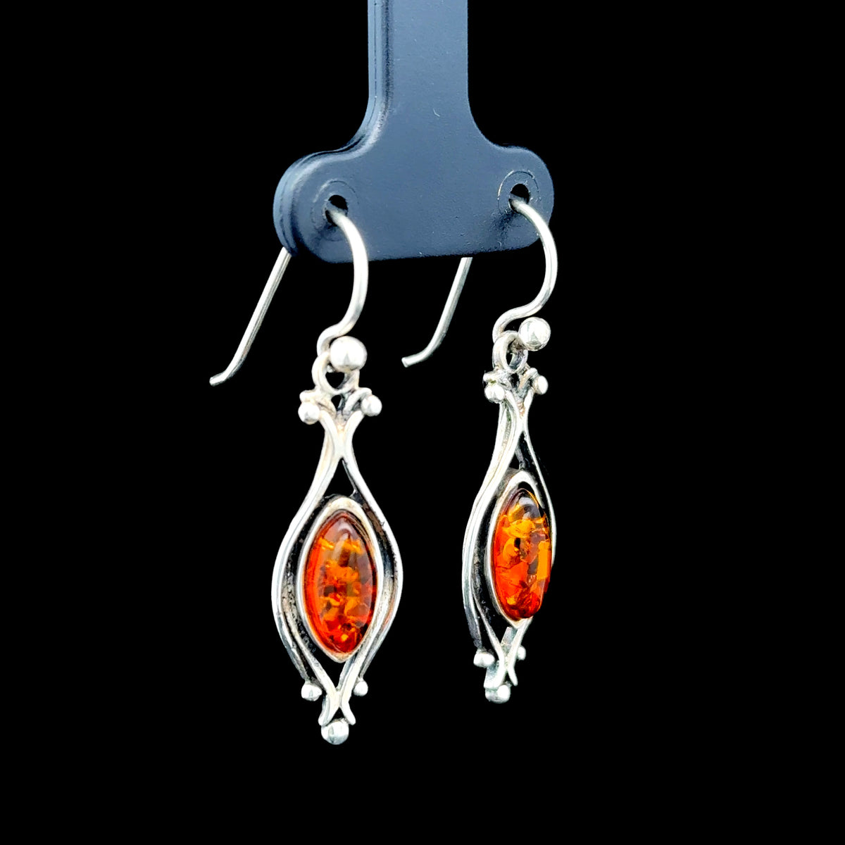 Ornate Silver Amber Earrings