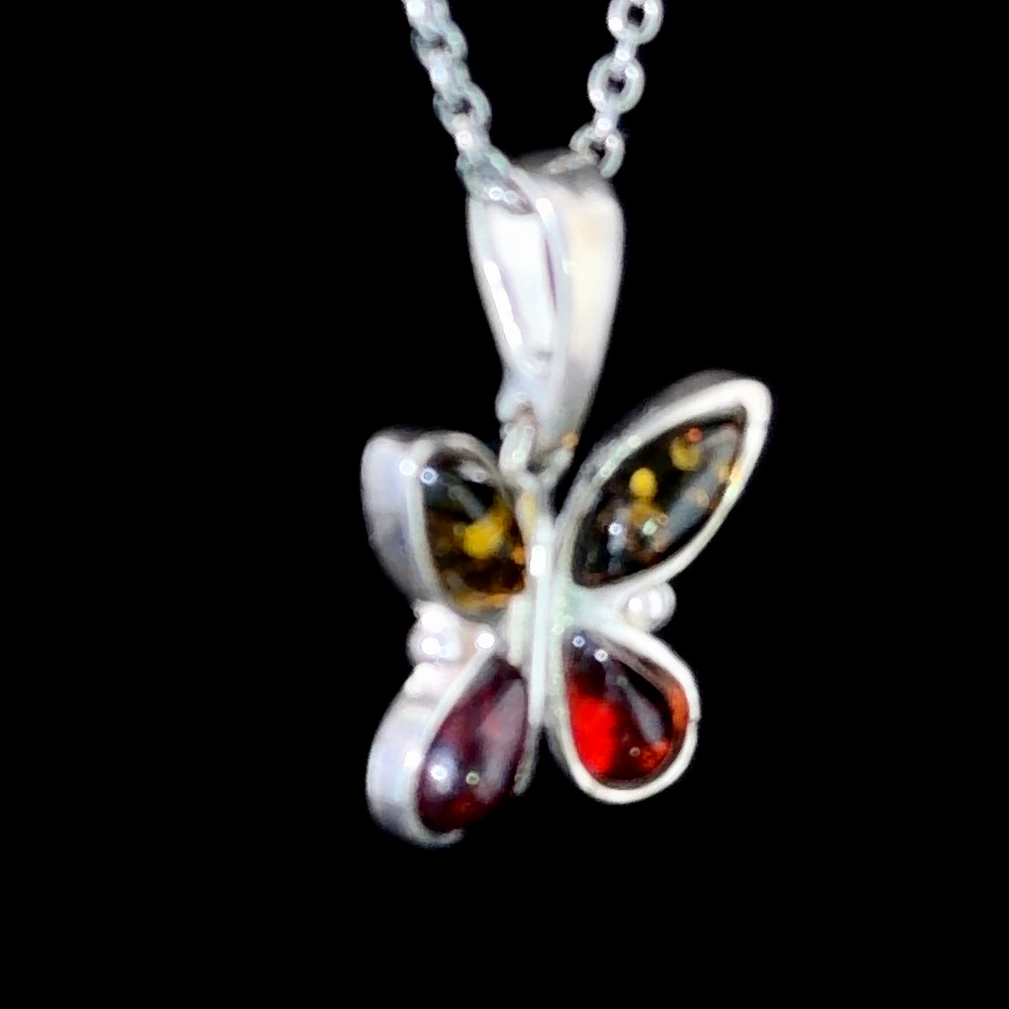 Silver & Amber Butterfly Pendant