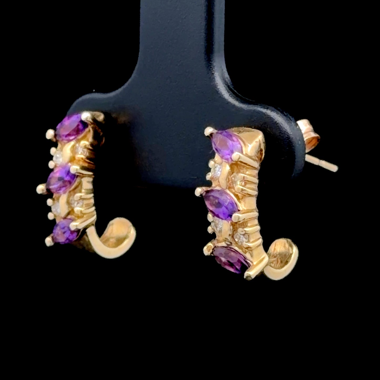14k Yellow Gold Amethyst & Diamond Drop Stud Earrings