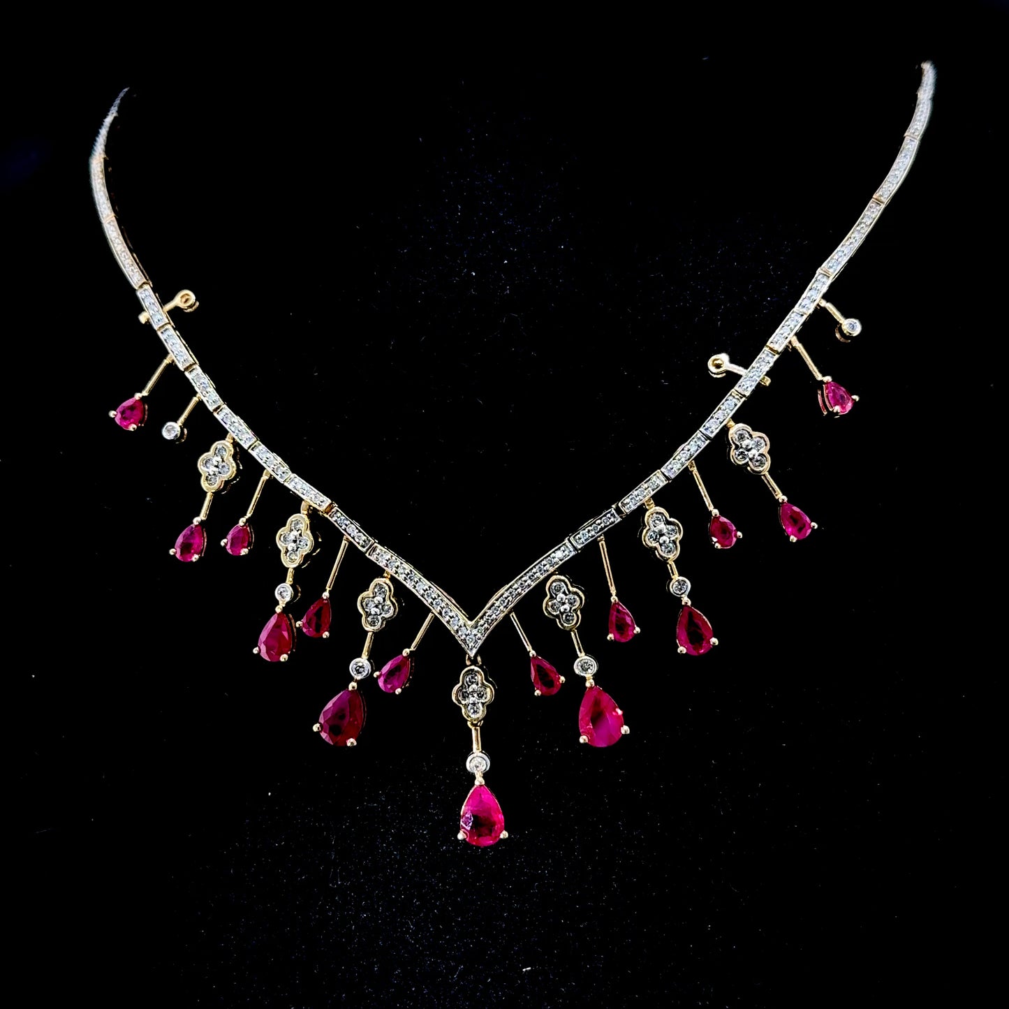 Stunning 14K Yellow Gold Ruby & Diamond Necklace - 16"