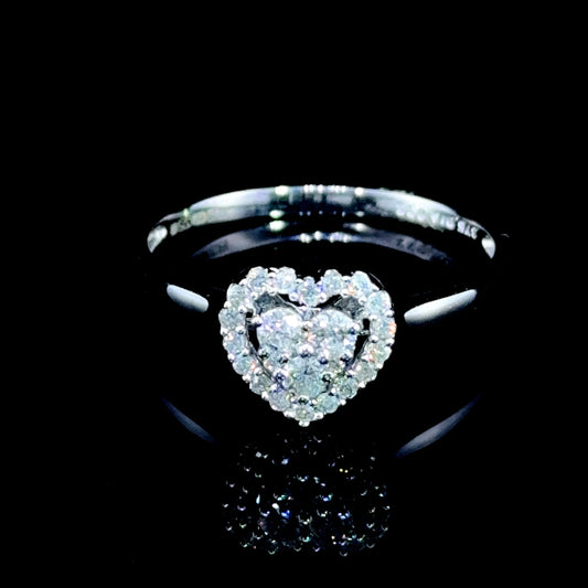 9K White Gold Diamond Heart Halo Ring APPX 0.33 CTS