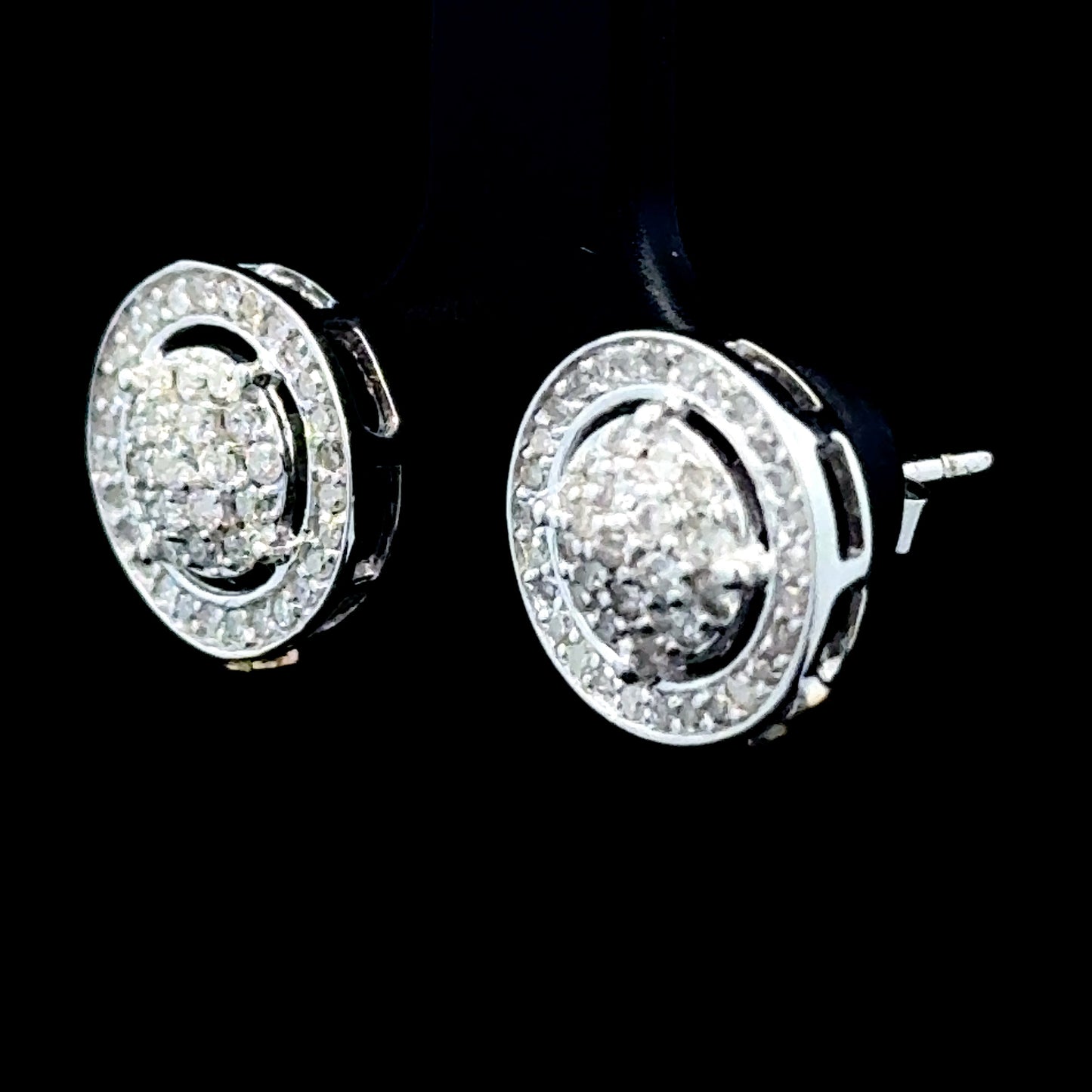 9K White Gold Diamond Cluster Studs with Halo