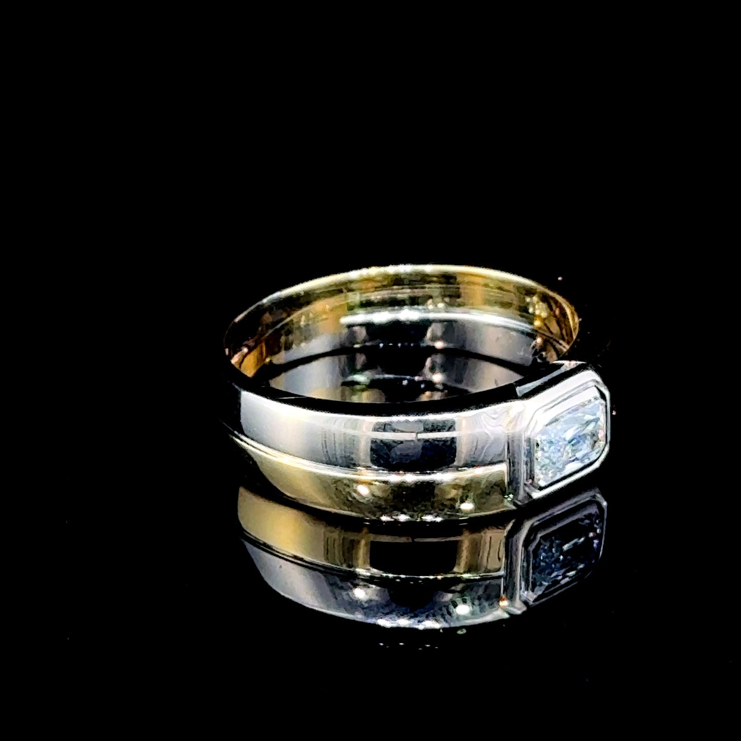 18K Yellow / White Gold Emerald Cut Diamond Gents Band APPX 0.85 CTS