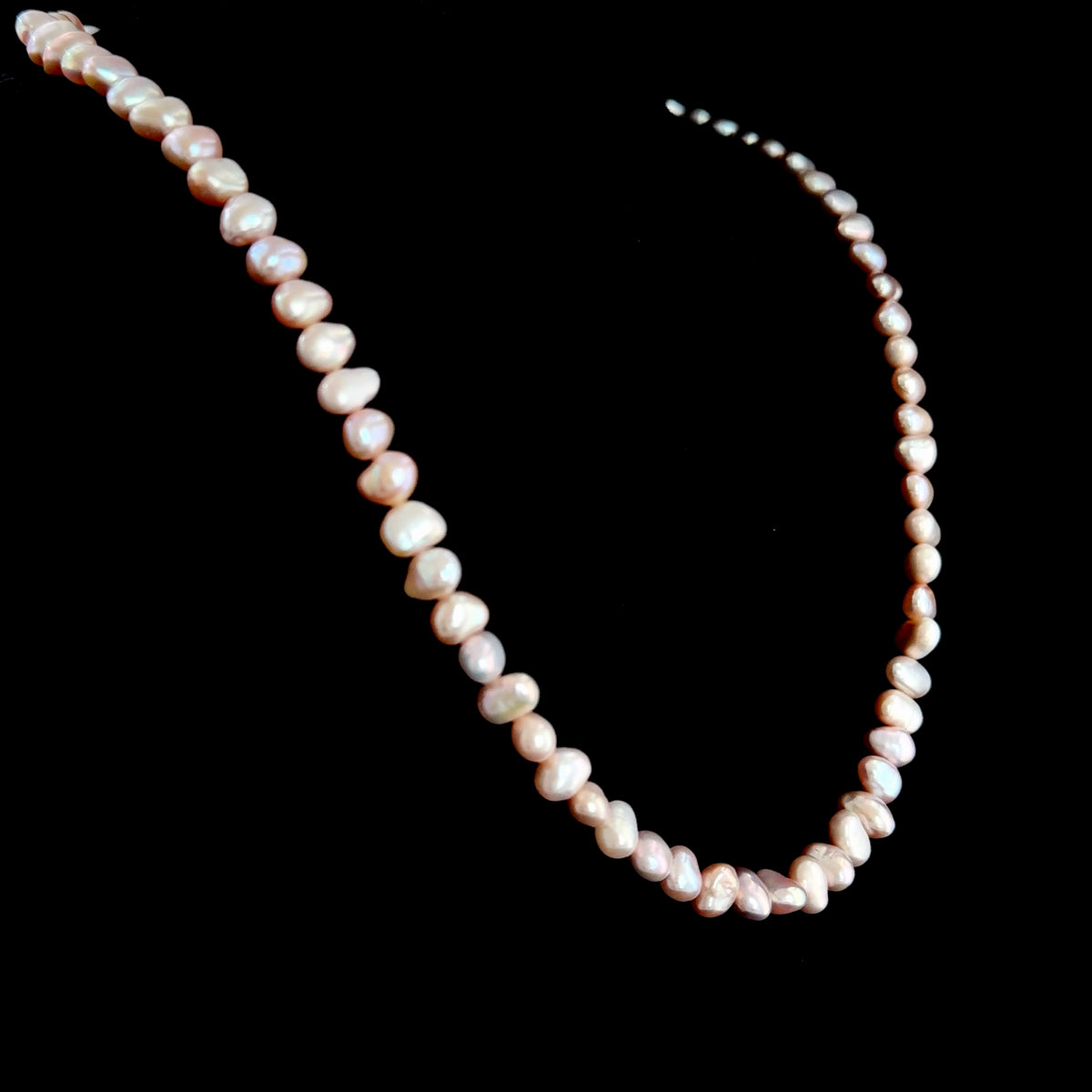 Very Pretty Pink Pearl Necklace Having a Silver Hook Clasp