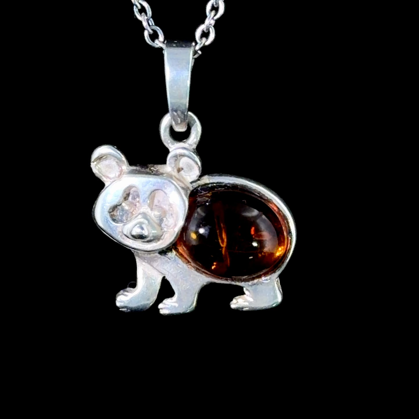 Sweet Silver & Amber Bear Pendant