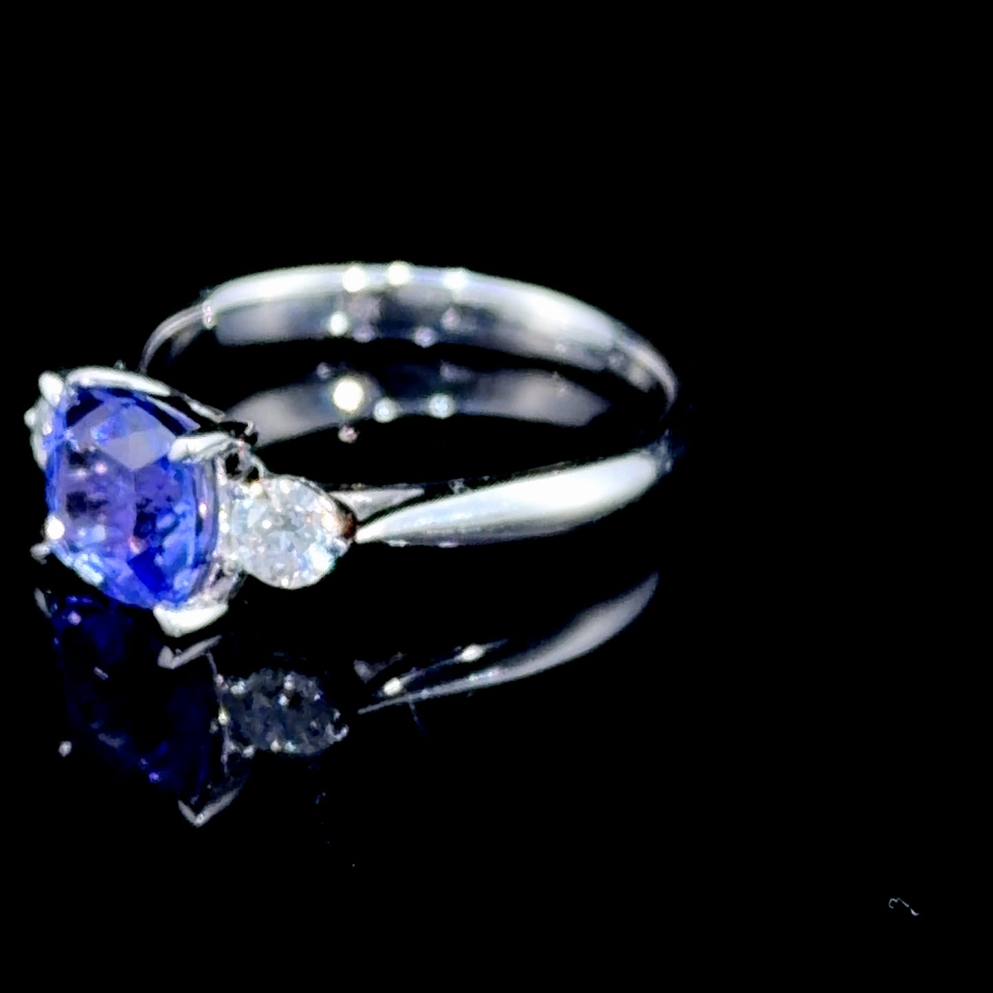 18k White Gold Tanzanite & Diamond Trilogy Ring