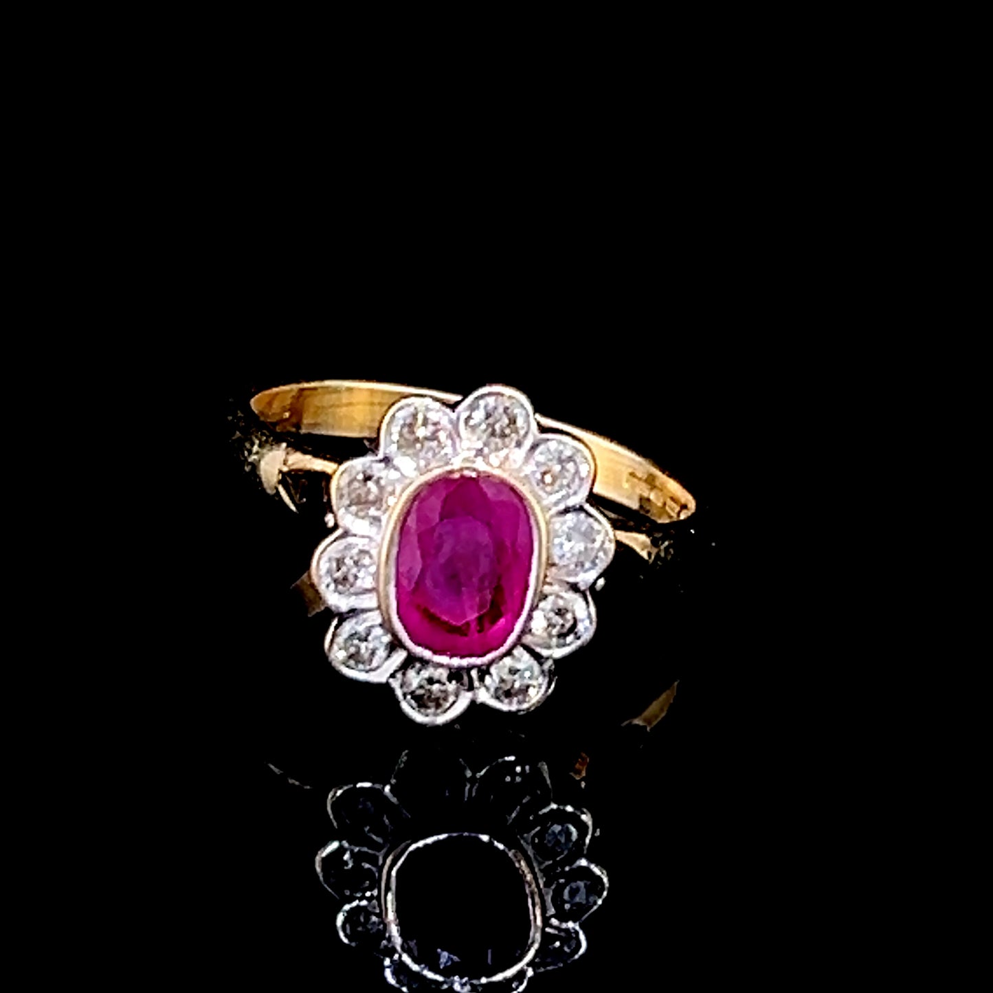 18K Yellow Gold Ruby & Diamond Cluster Ring