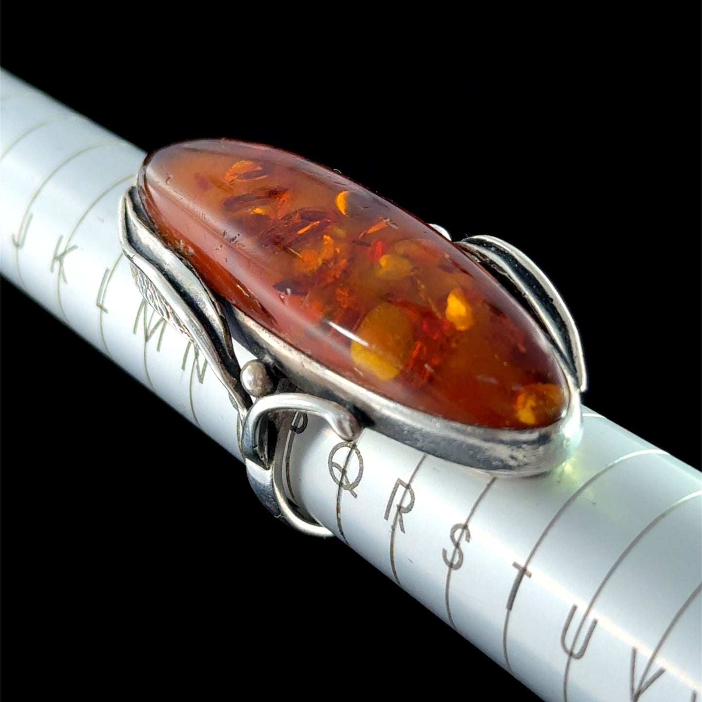 Wonderful Large Silver & Amber Dress Ring