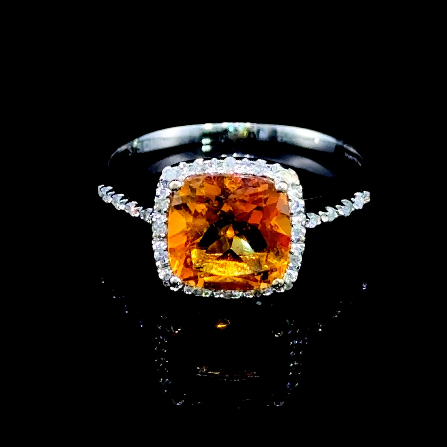 9K White Gold Citrine & Diamond Halo Ring