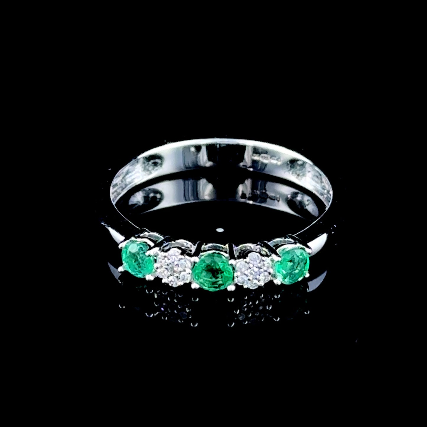 9K White Gold Diamond & Emerald 5 Stone Ring