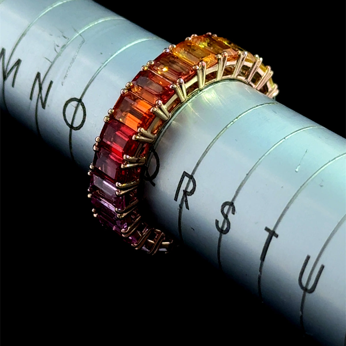 Superb 18k Rose Gold Rainbow Sapphire Full Eternity Band having 7.3 Cts Of Sapphires