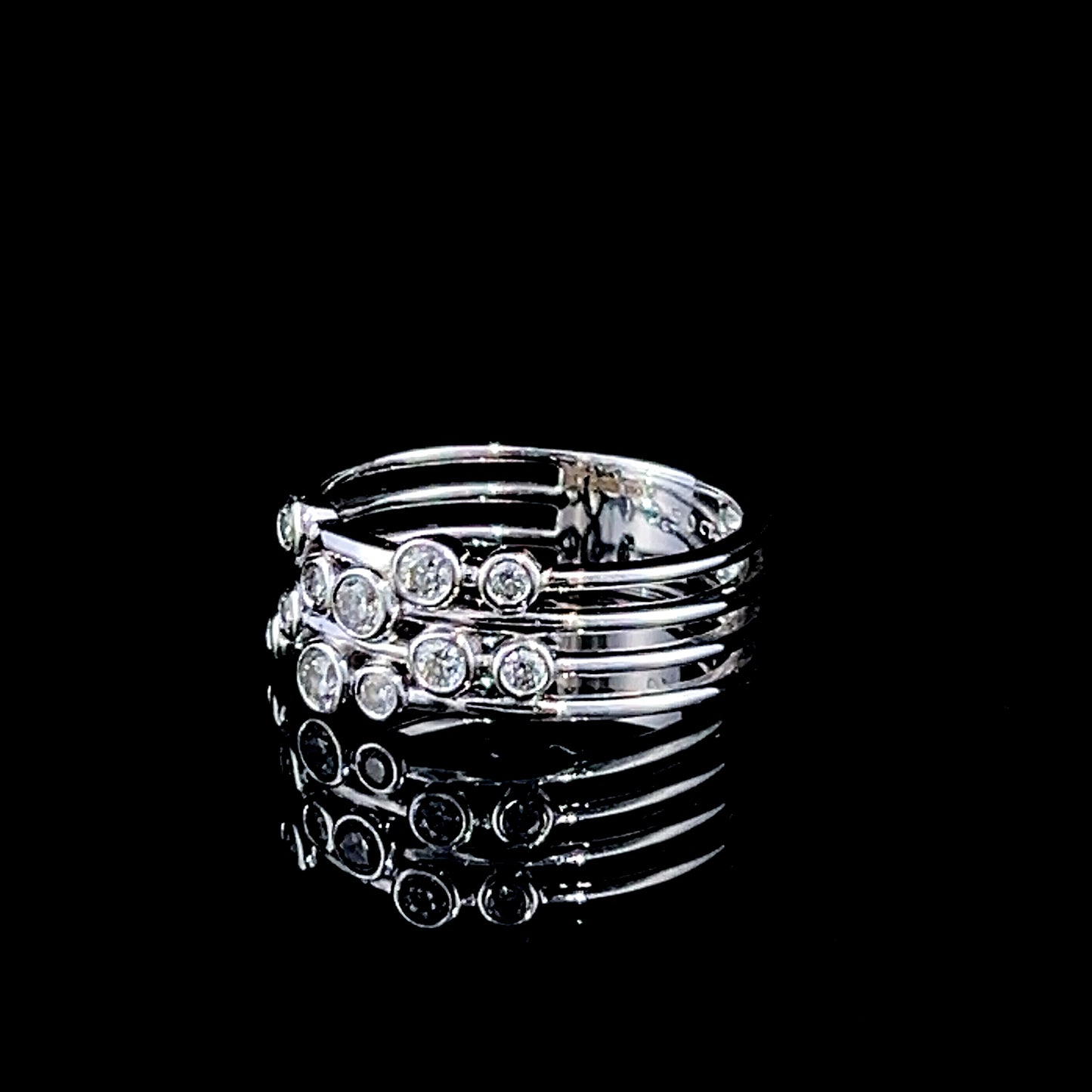 18K White Gold 4 Row Diamond Bubble Ring