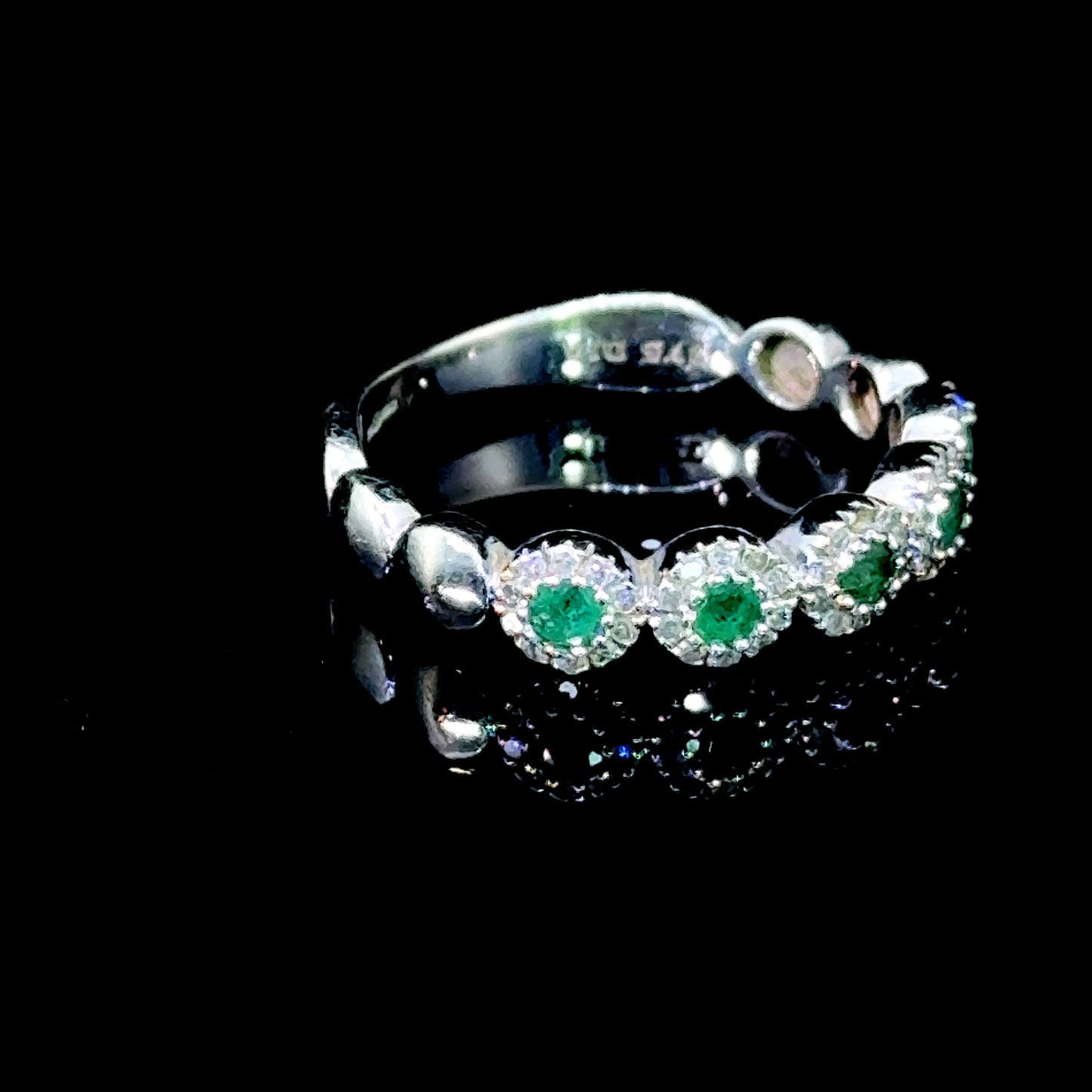 9K White Gold Emerald & Diamond 5 Stone Cluster Ring