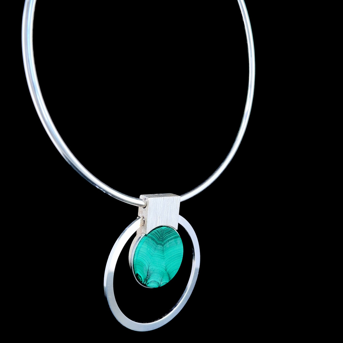 Stunning Sliver 835 Kordes & Lichtenfels Vintage Collar Necklace With Malachite Circular Drop Pendant