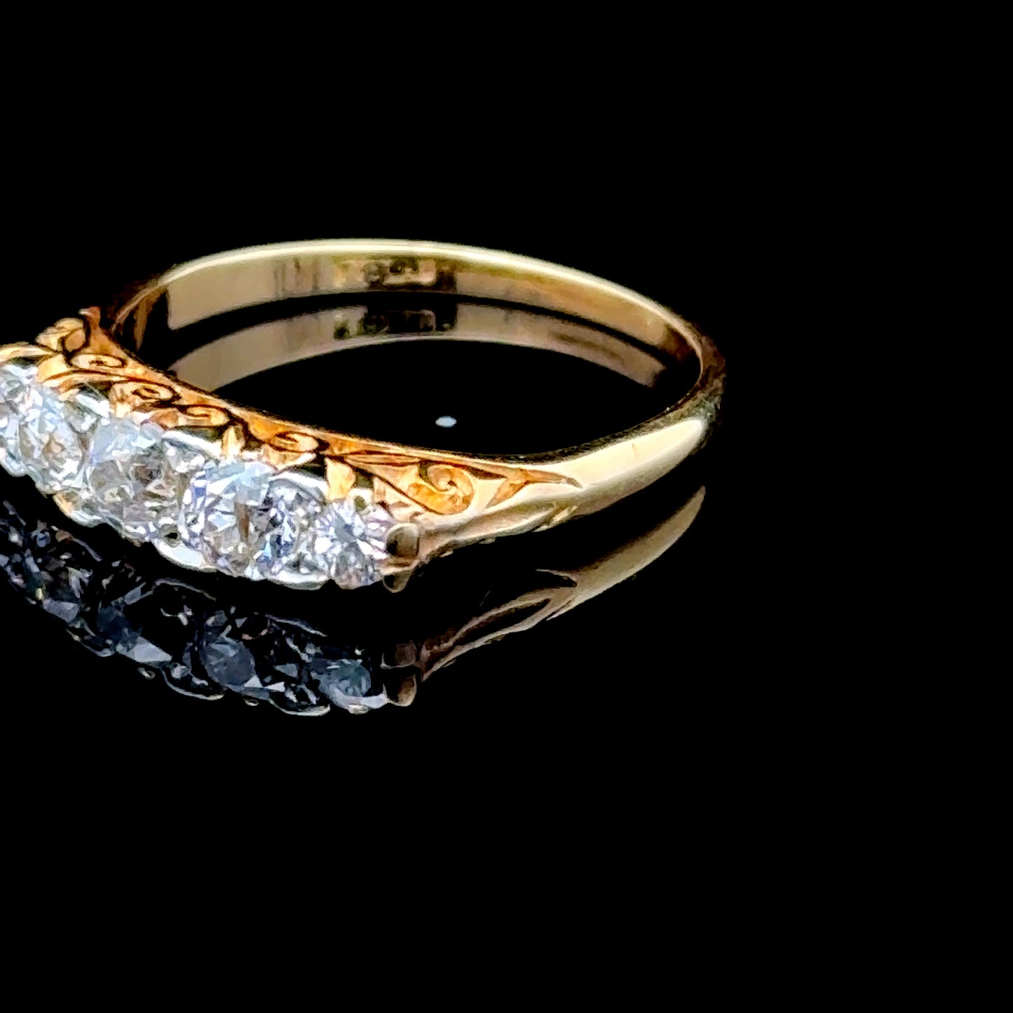 18K Yellow Gold 5 Stone Old Cut Diamond Ring APPX 0.5 CTS