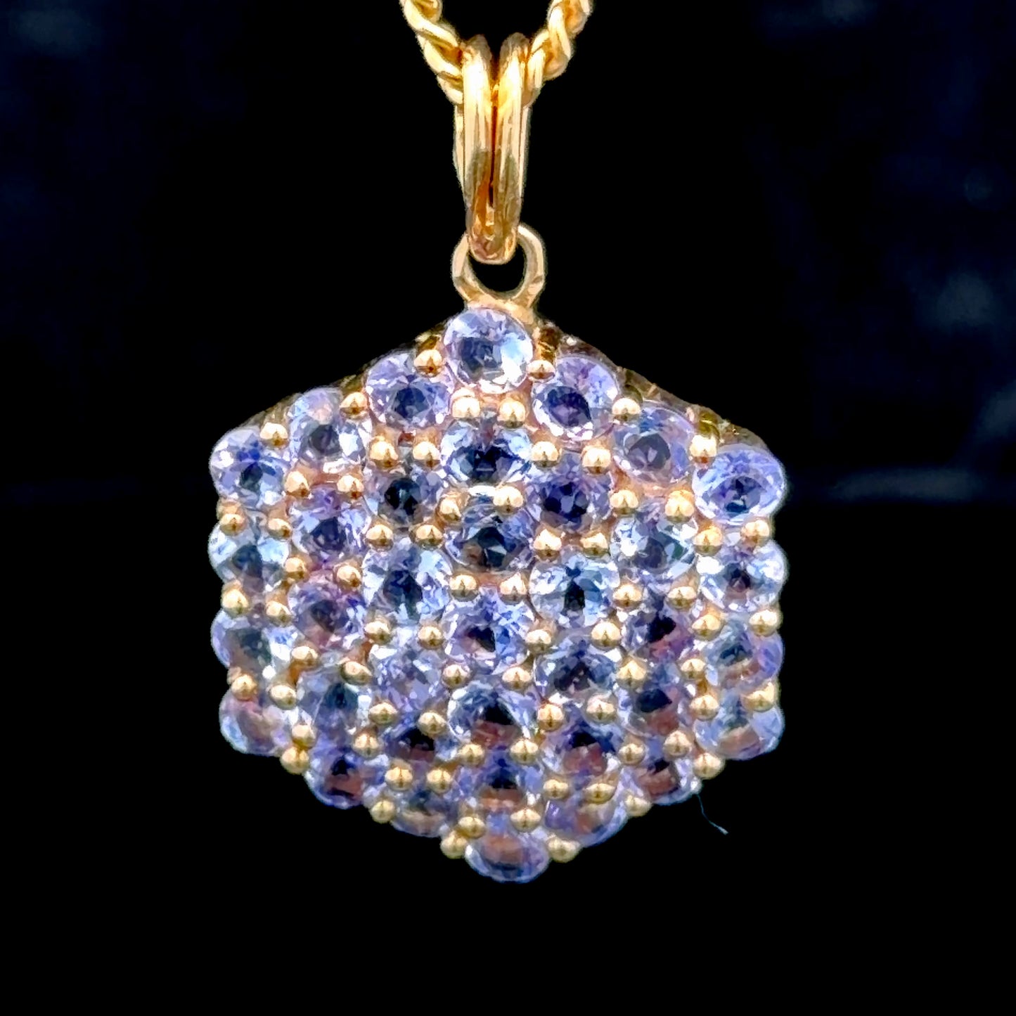 9k Yellow Gold Tanzanite Hexagonal Cluster Pendant Necklace