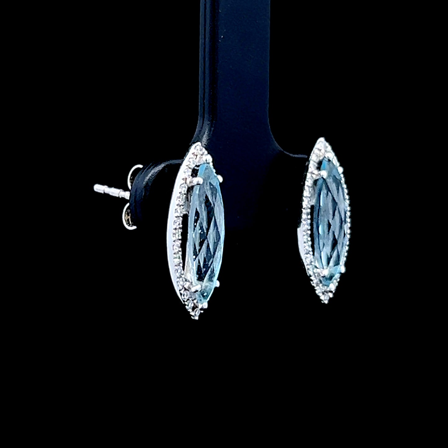 9K White Gold Marquise Aquamarine & Diamond Studs