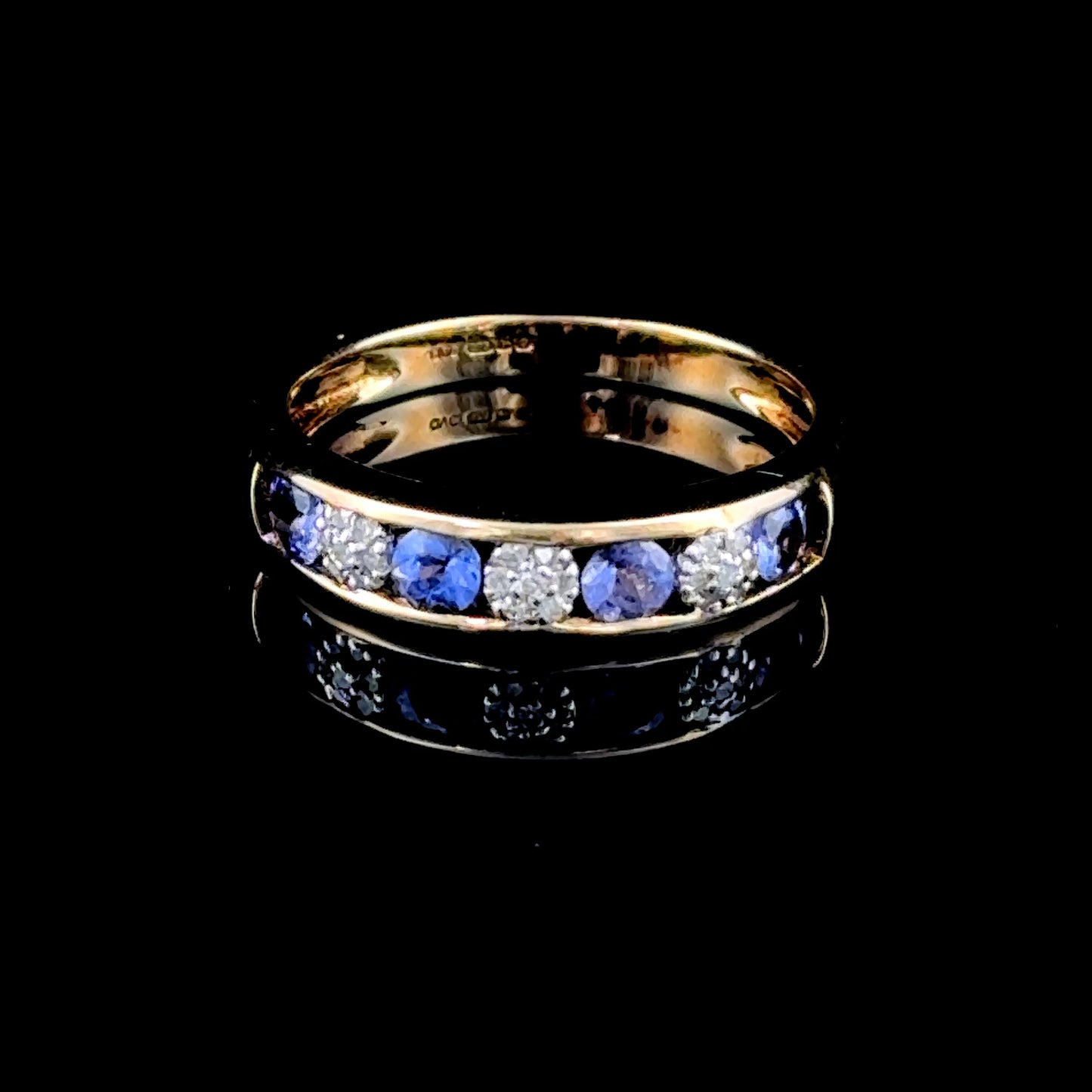 9K Yellow Gold Tanzanite & Diamond Channel Set Ring