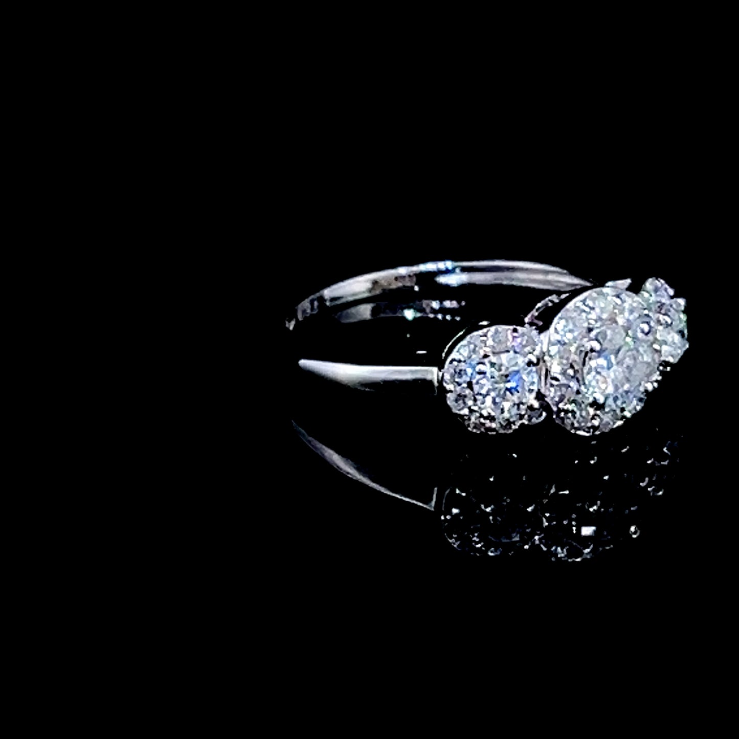 18K White Gold Diamond Trilogy Halo Ring APPX 0.75 CTS