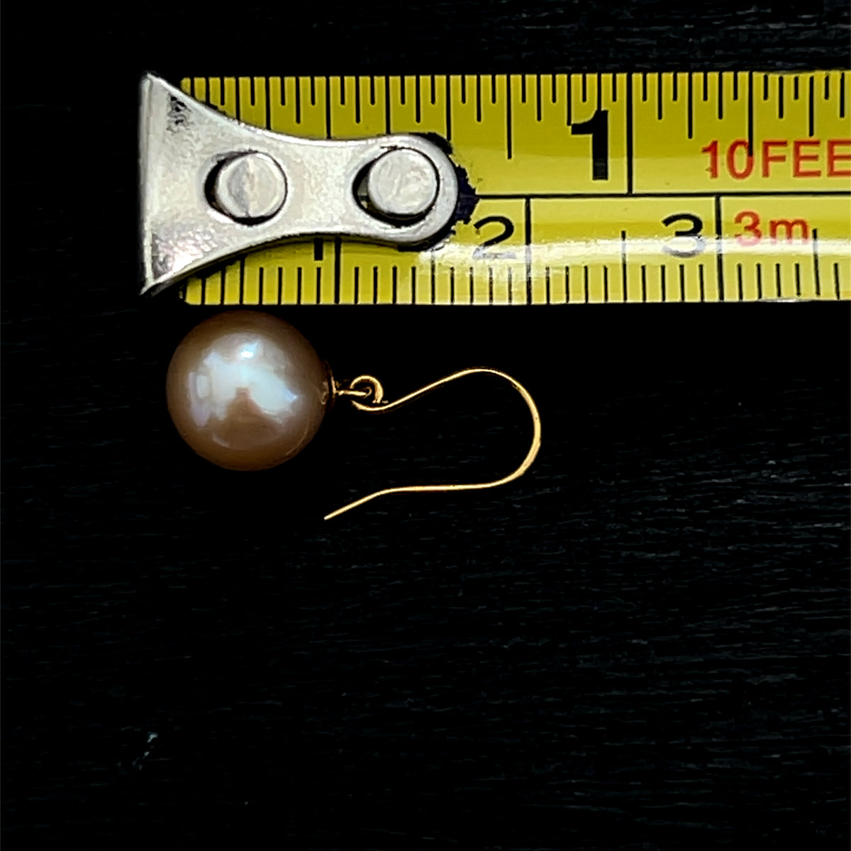 18K Yellow Gold Pink Pearl Hook Drop Earrings 8mm