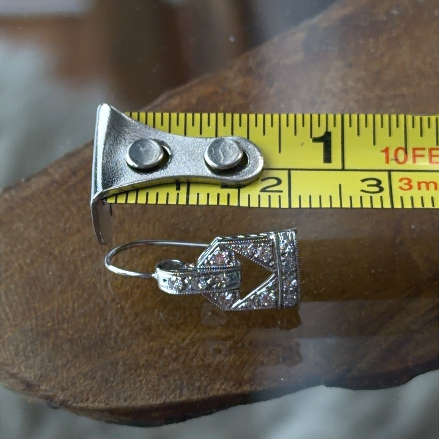 Pretty Platinum & Old Cut Diamond Deco Drop Earrings
