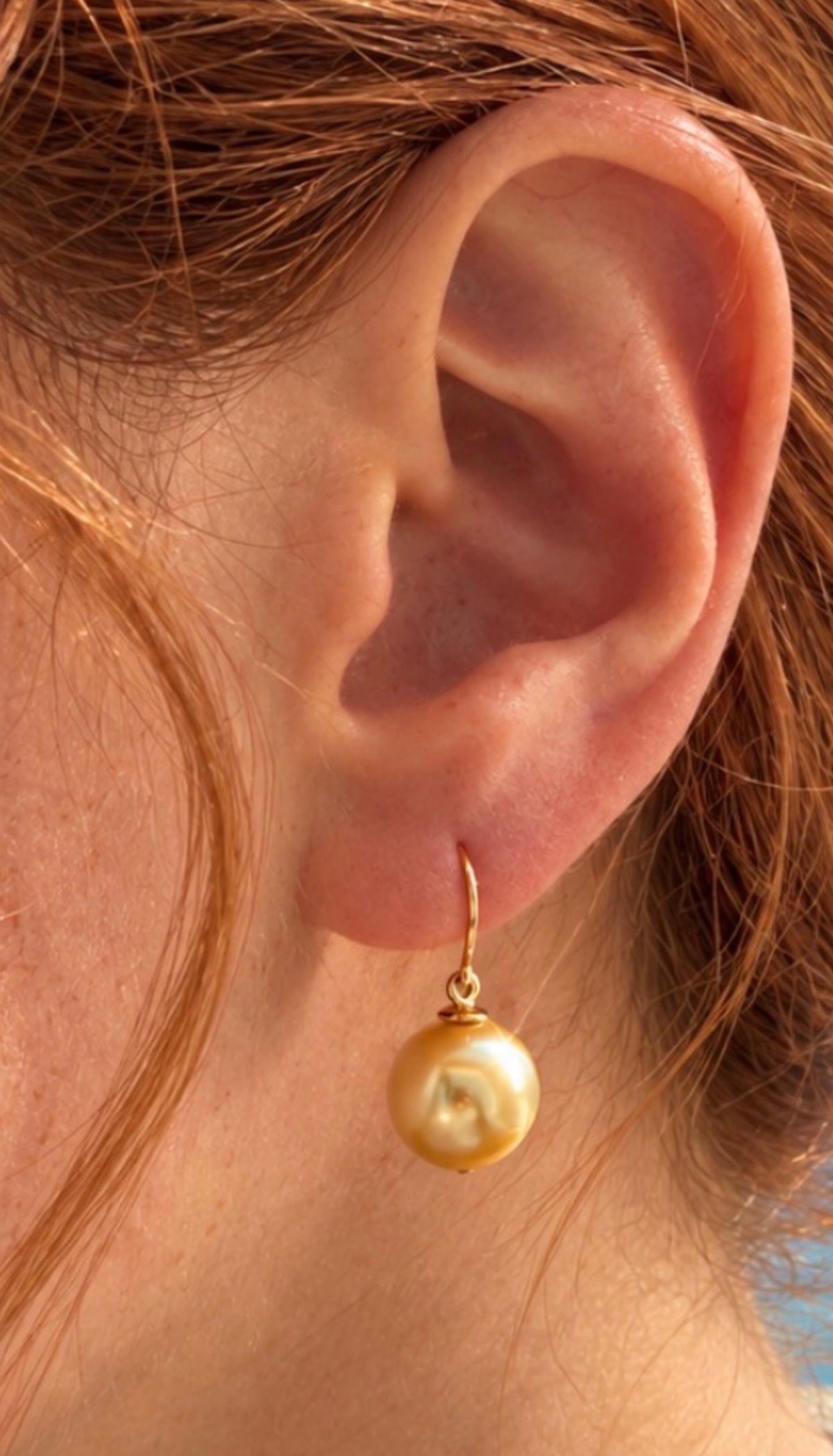 Stunning 18k Yellow Gold 10mm Golden Pearl Drop Earrings