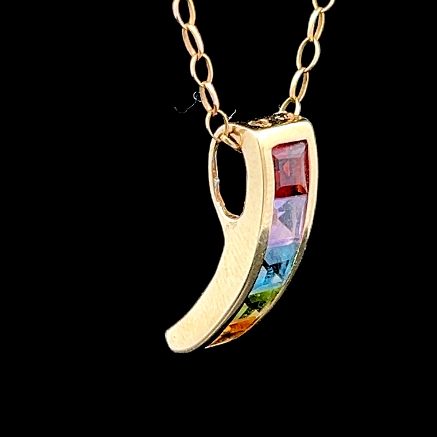 9k Yellow Gold Multi-Colour Gemstone Drop Pendant & Chain