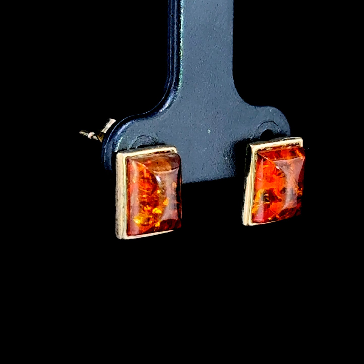 9K Yellow Gold Amber Rectangular Studs