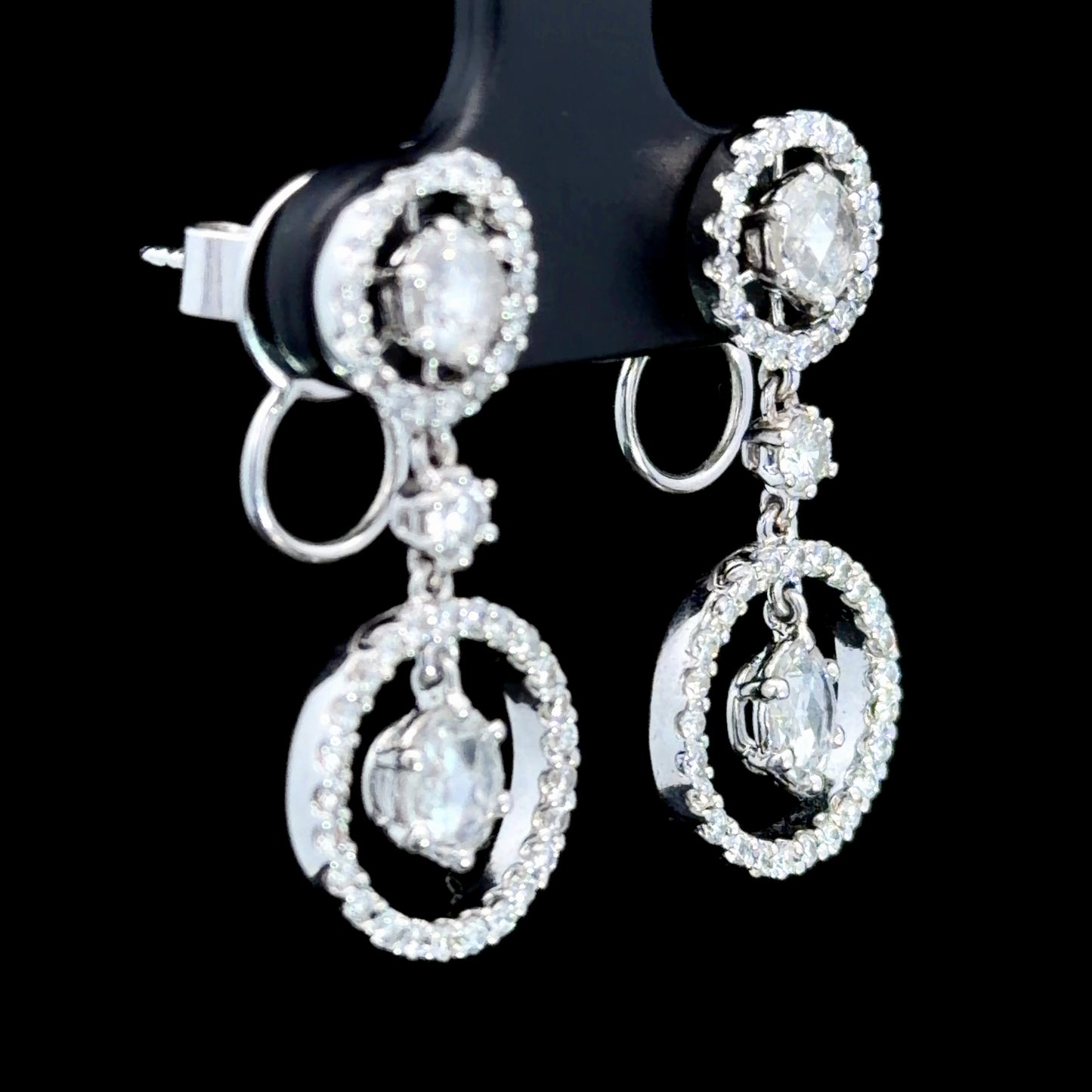 Absolutely Stunning 18k White Gold Rose & Round Cut Diamond Double Halo Drop Stud Earrings Appx. 1.72 Cts Total RRP £5,000