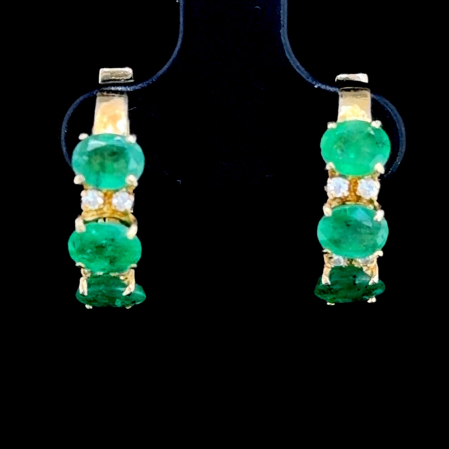 Stunning 14k Yellow Gold Emerald & Diamond hoop Earrings