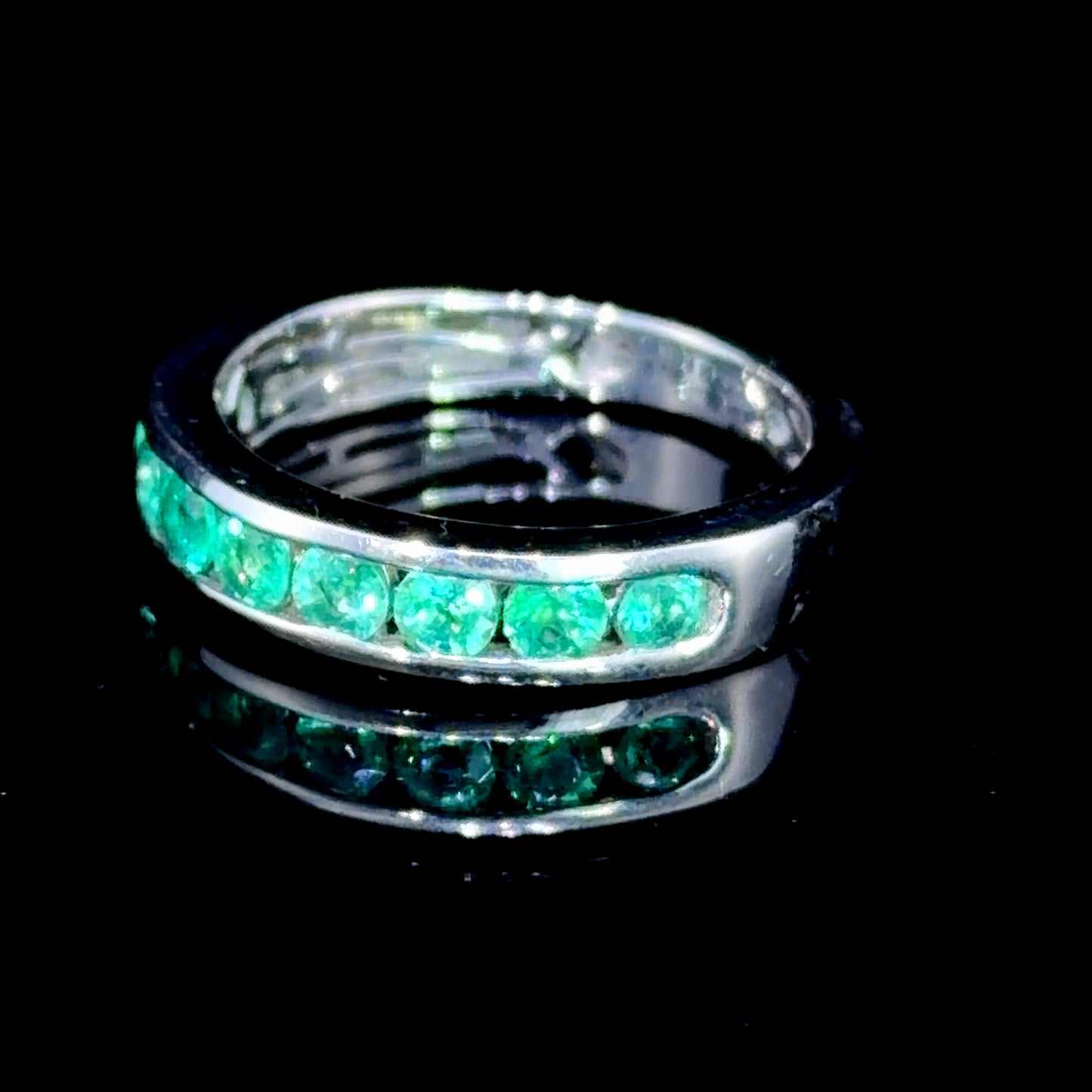 Lovely Platinum Channel Set Emerald Half Eternity Ring Appx 0.6 Cts