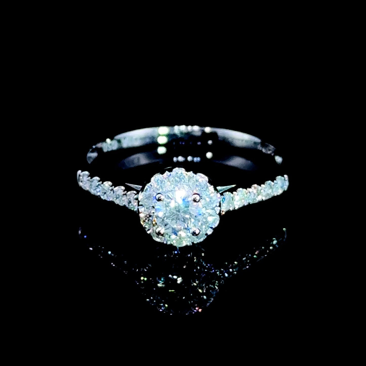 18K White Gold Diamond Halo Ring with Diamonds to Shoulders 0.5 CTS