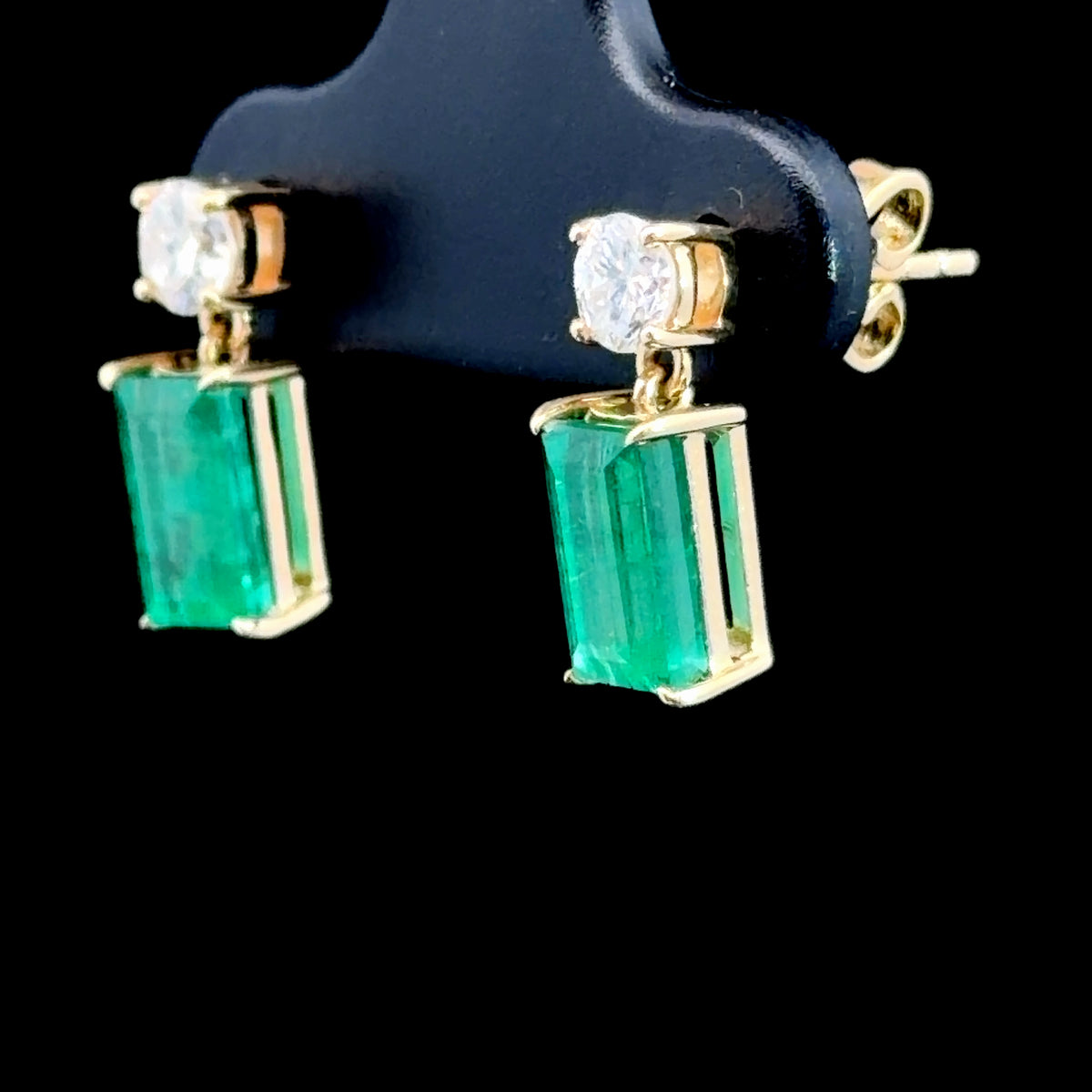 Beautiful Pair Of Columbian Emerald & Diamond Studs Set In 18k Yellow Gold The Emeralds 1.9Cts Total and Diamonds 0.5Cts RRP£5k
