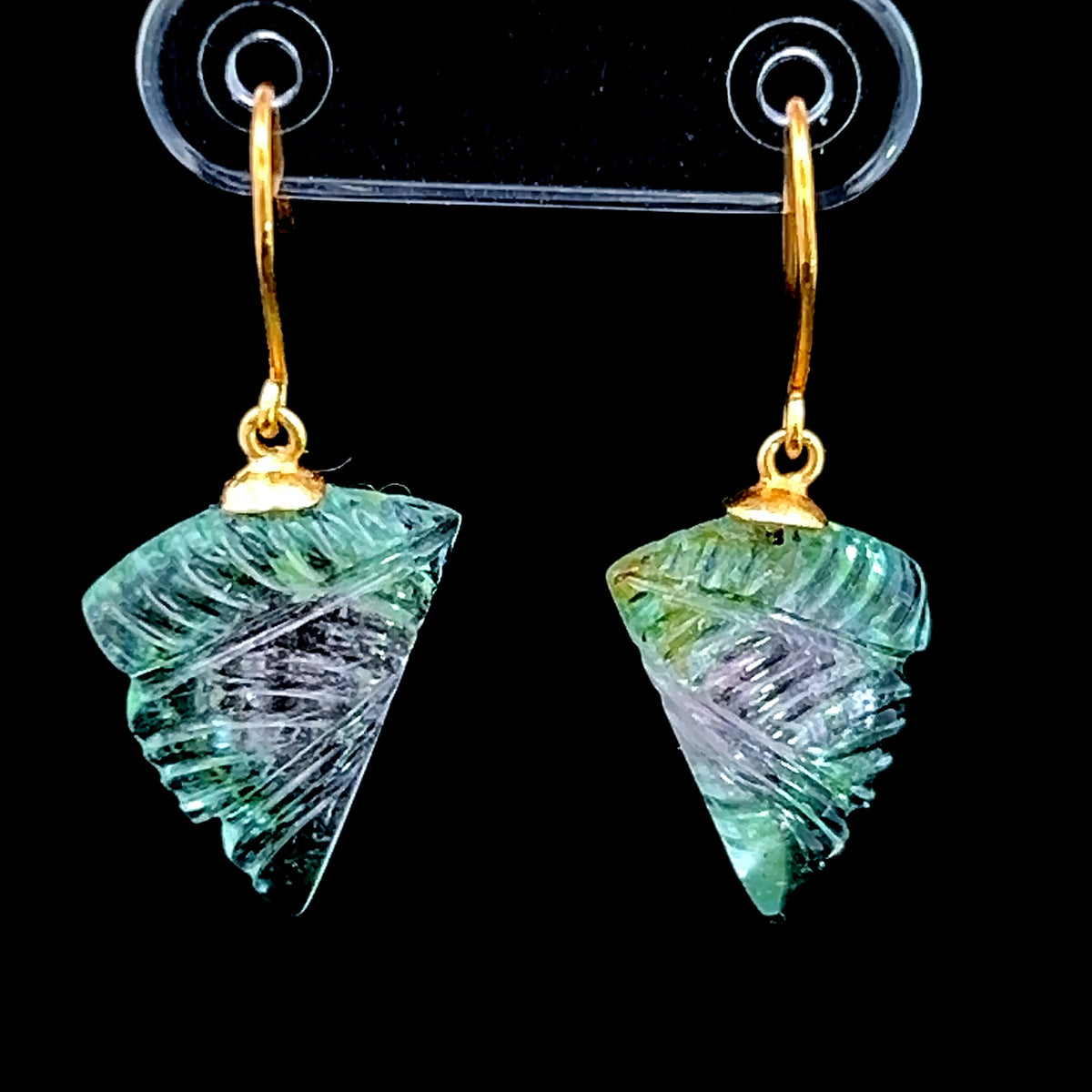 9K Yellow Gold Watermelon Tourmaline Hook Drop Earrings