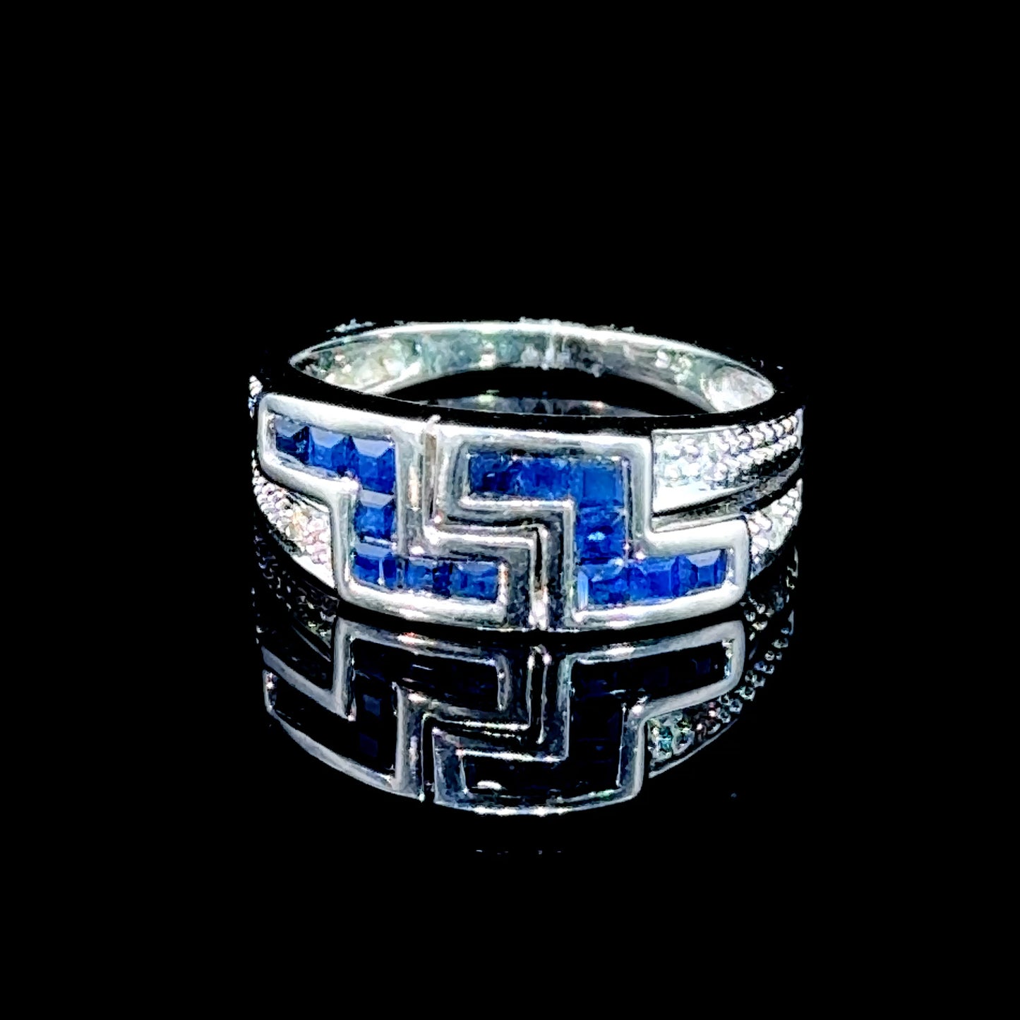 9K White Gold Sapphire & Diamond Ring