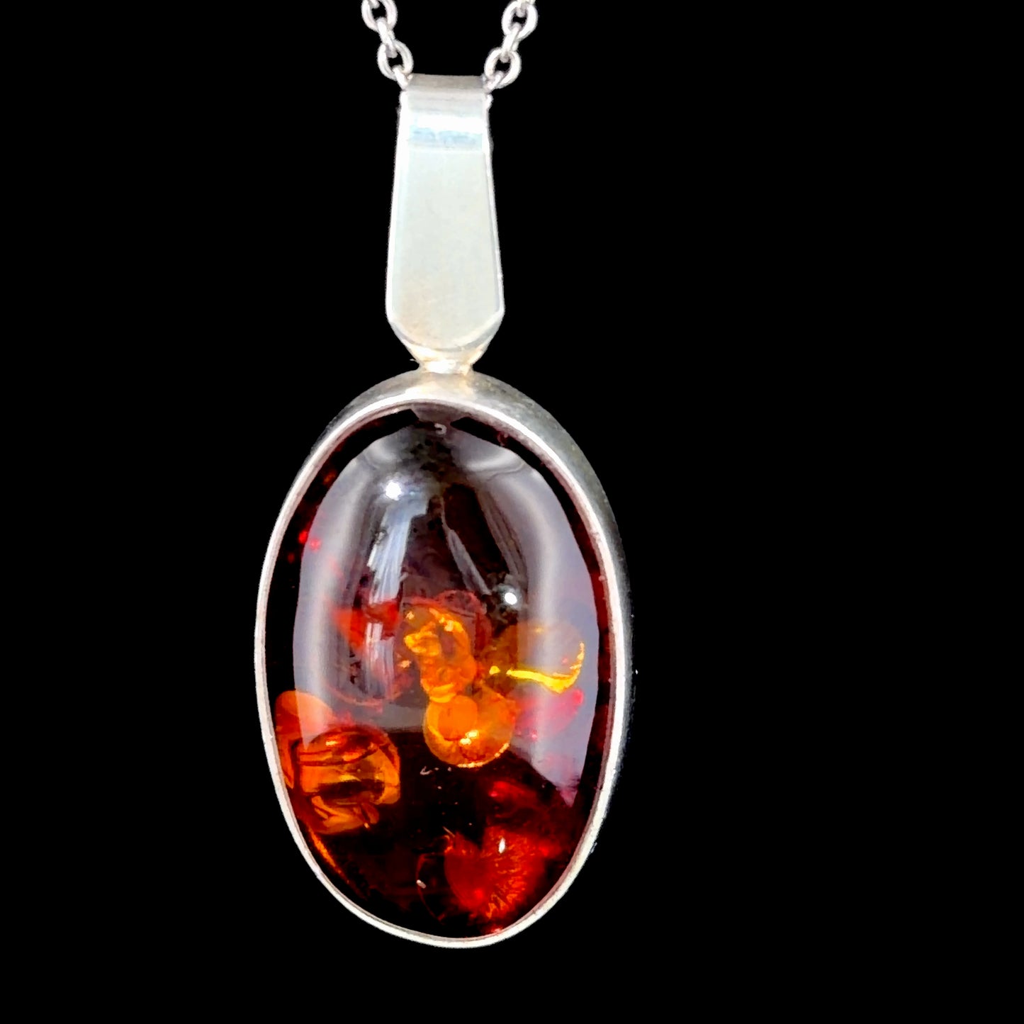 Silver & Amber Oval Pendant (Pendant Only)