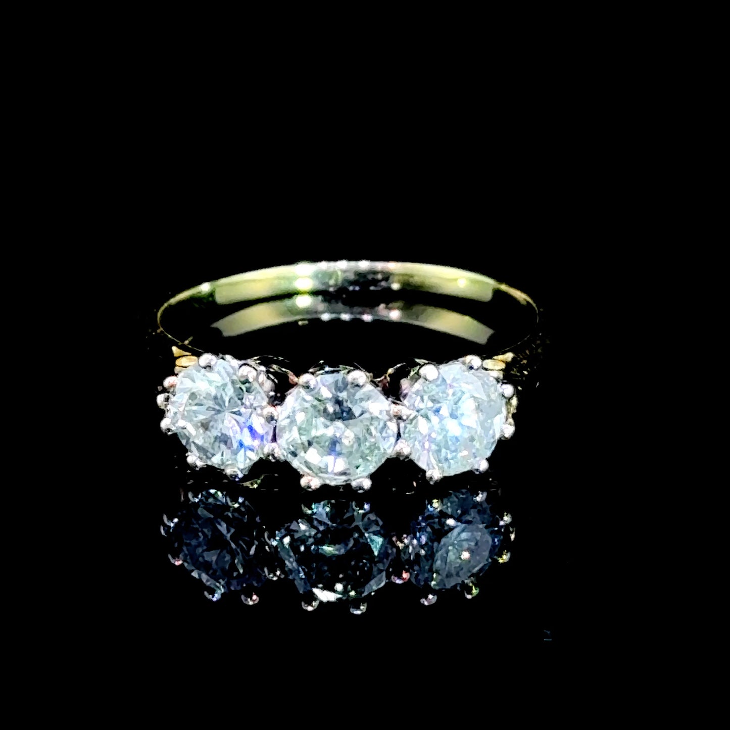 18K Yellow Gold & White Gold Diamond Trilogy Ring APPX 1.8 CTS