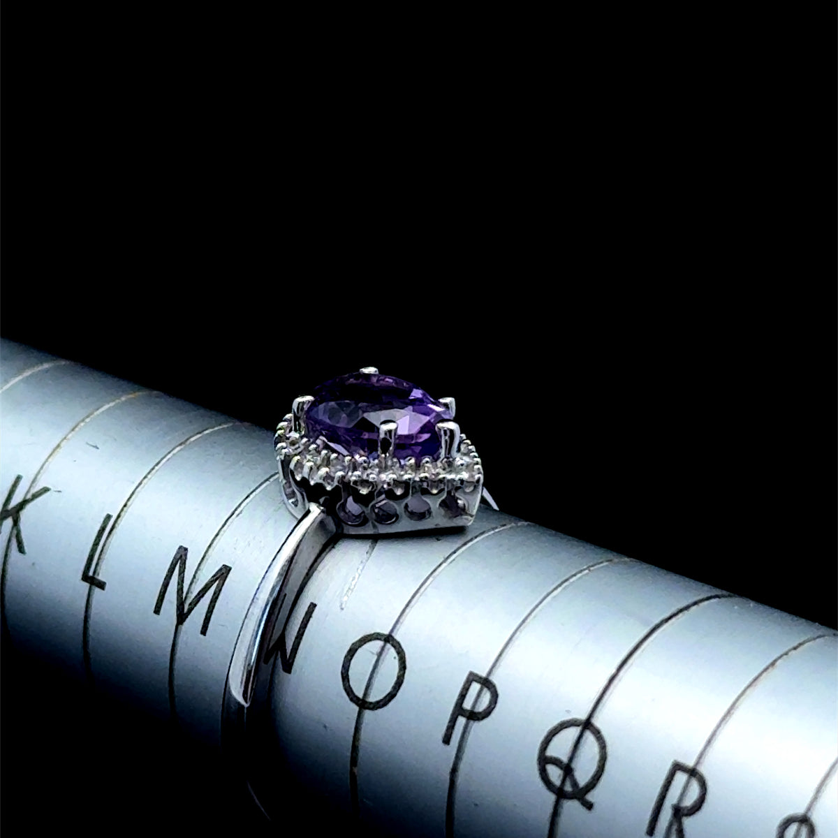 9K White Gold Pear Amethyst & Diamond Ring