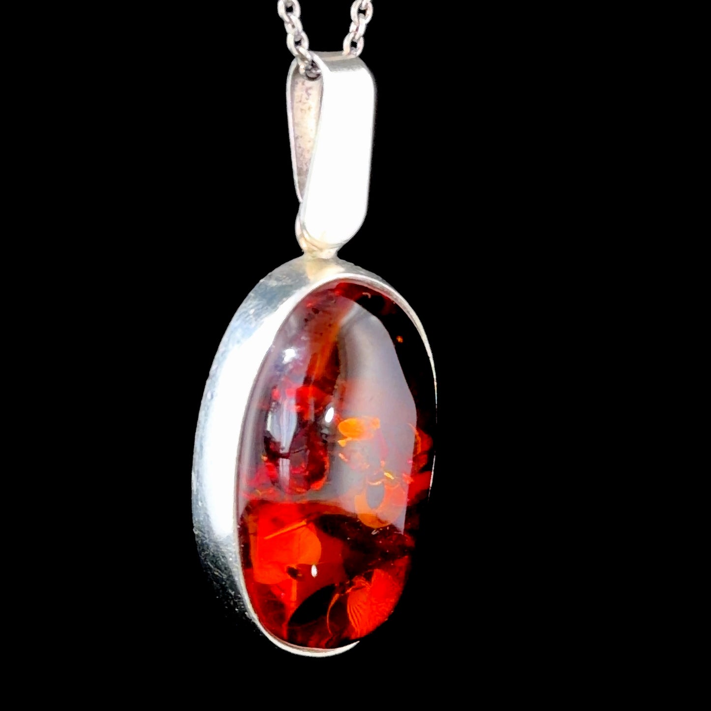 Silver & Amber Oval Pendant (Pendant Only)