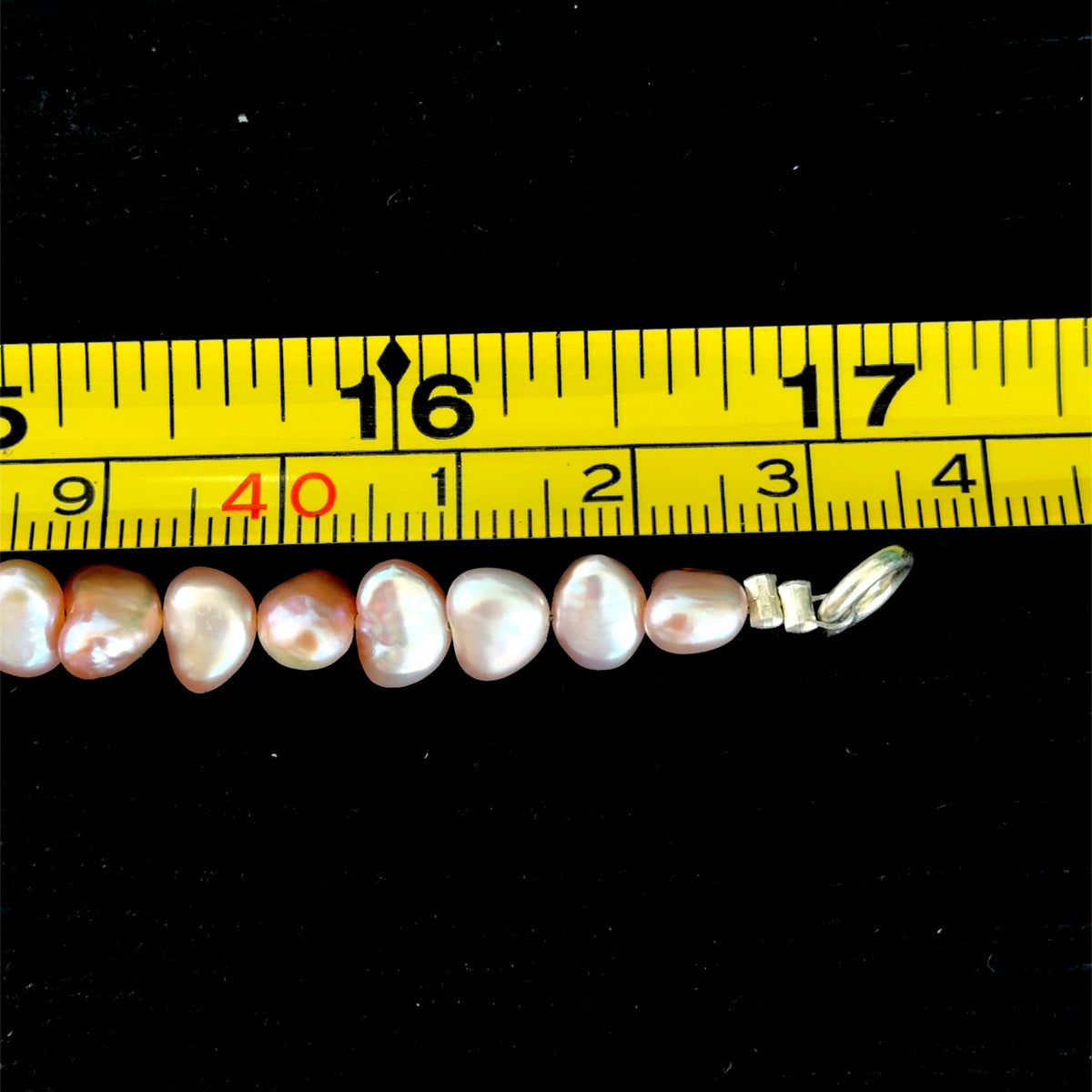 Very Pretty Pink Pearl Necklace Having a Silver Hook Clasp