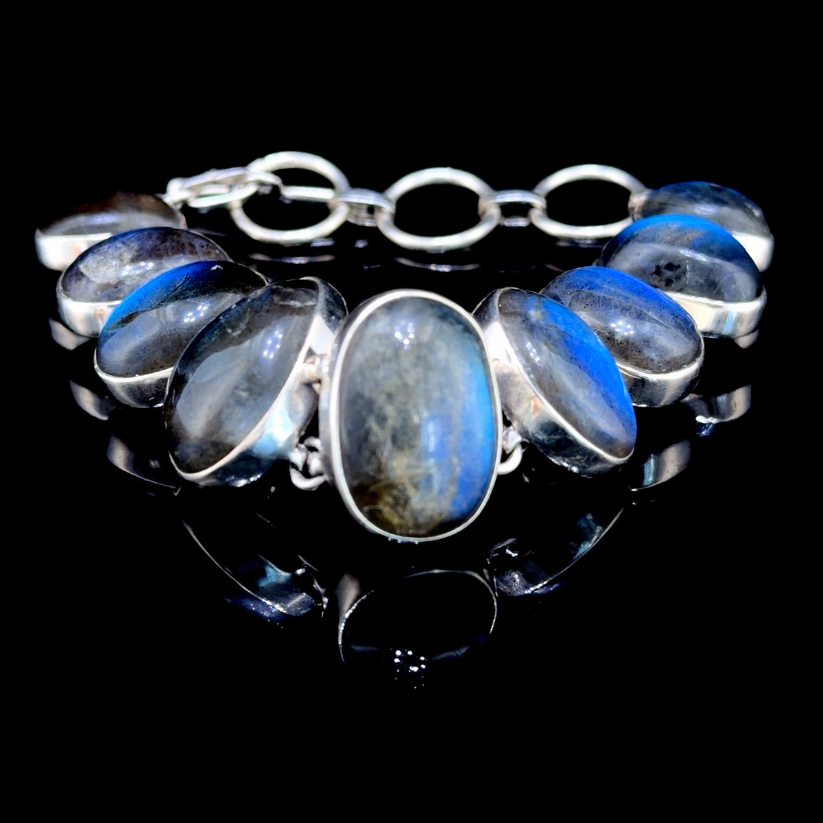 Stunning 925 Silver Laboradite Gradated Adjustable Toggle Bracelet