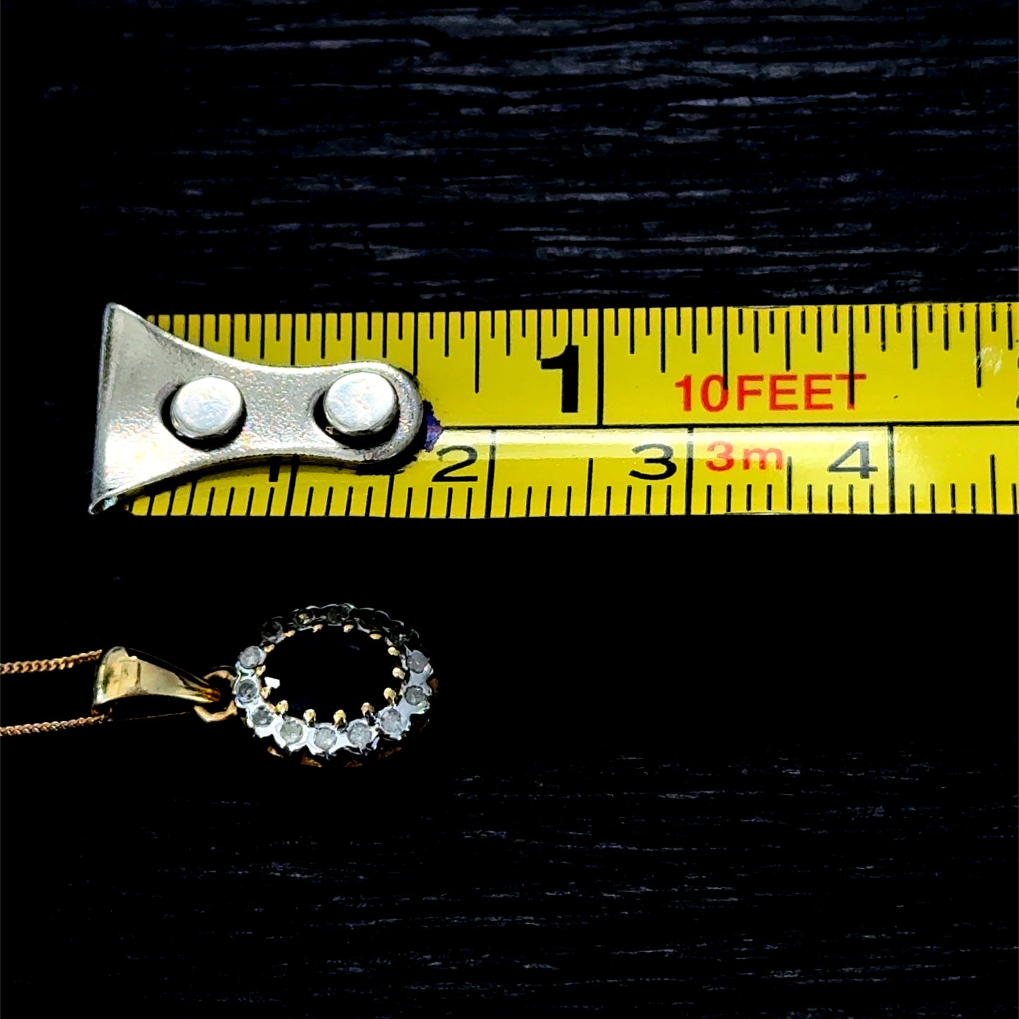 9K Yellow Gold Sapphire & Diamond Cluster Pendant & Chain
