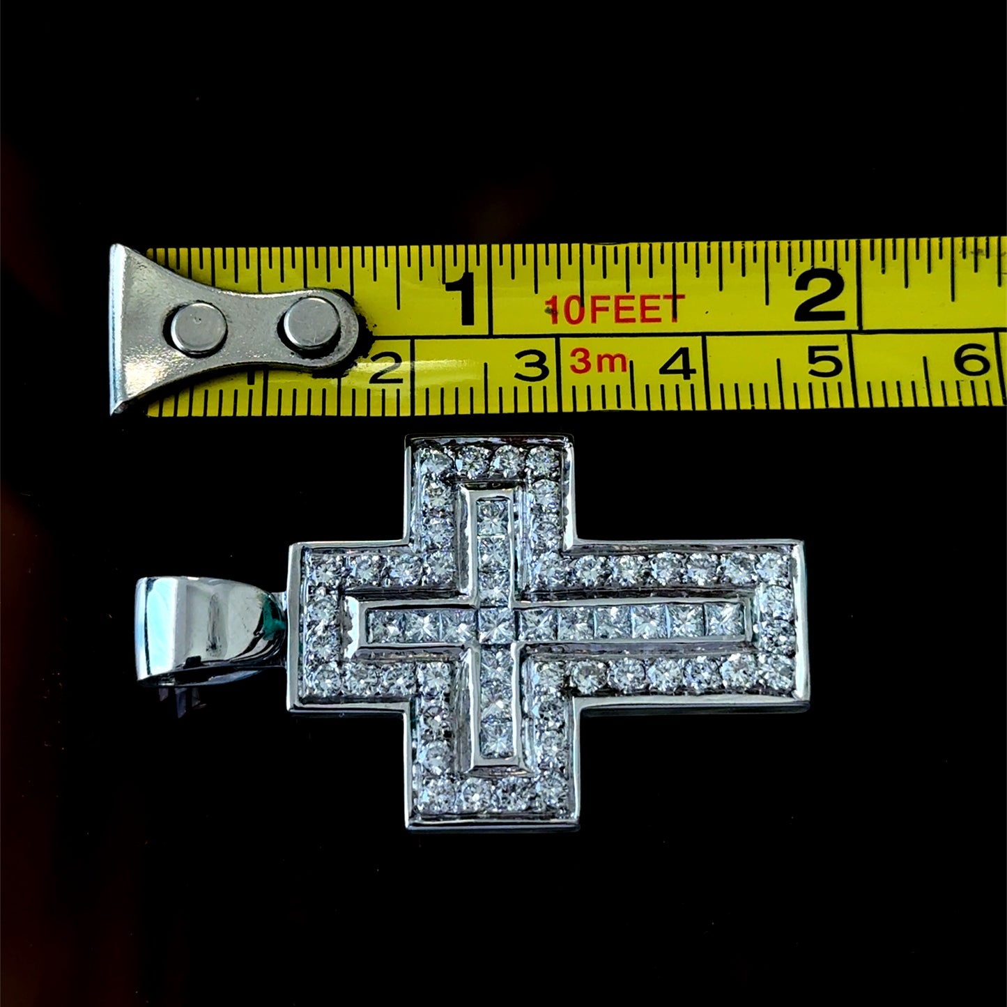 18K White Gold Large Diamond Cross Pendant (only) APPX 4.0 CTS