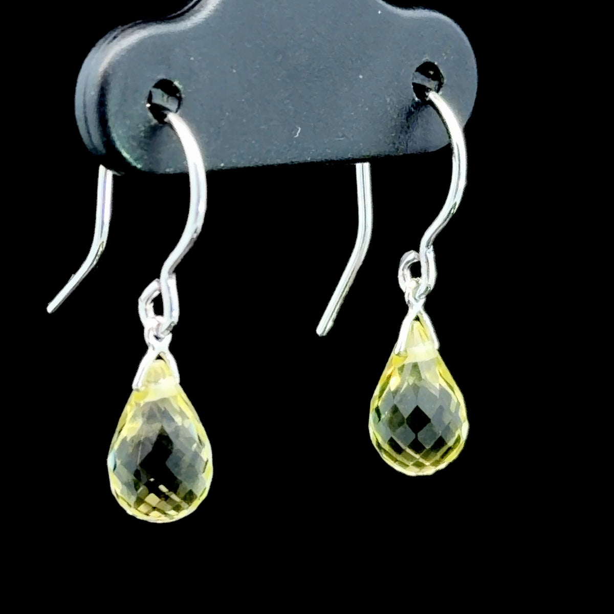 Pretty 9k White Gold Lemon Quartz Briolette Cut Drop Earrings With Shepherds  Hook Back