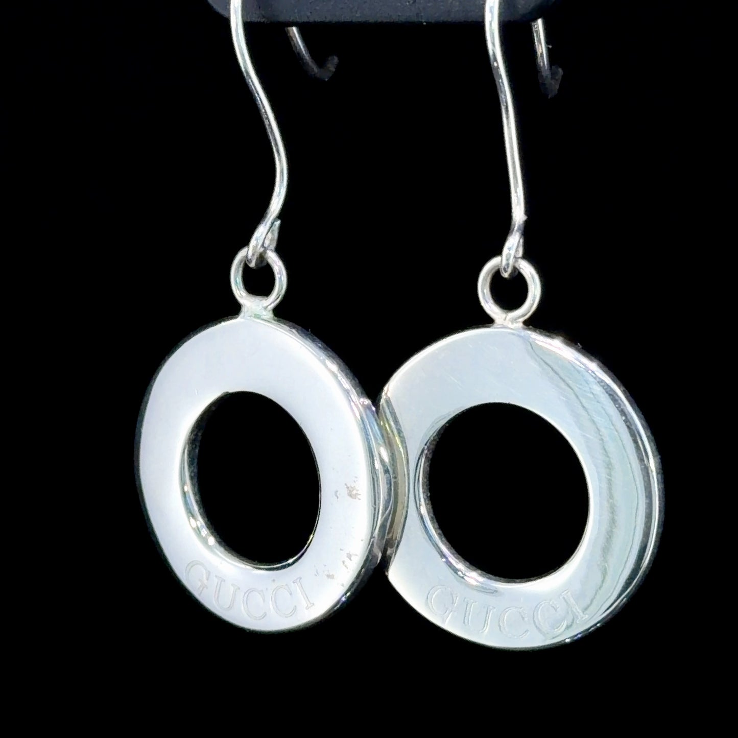 Fabulous Silver Gucci Cut Out Disc Hook Earrings