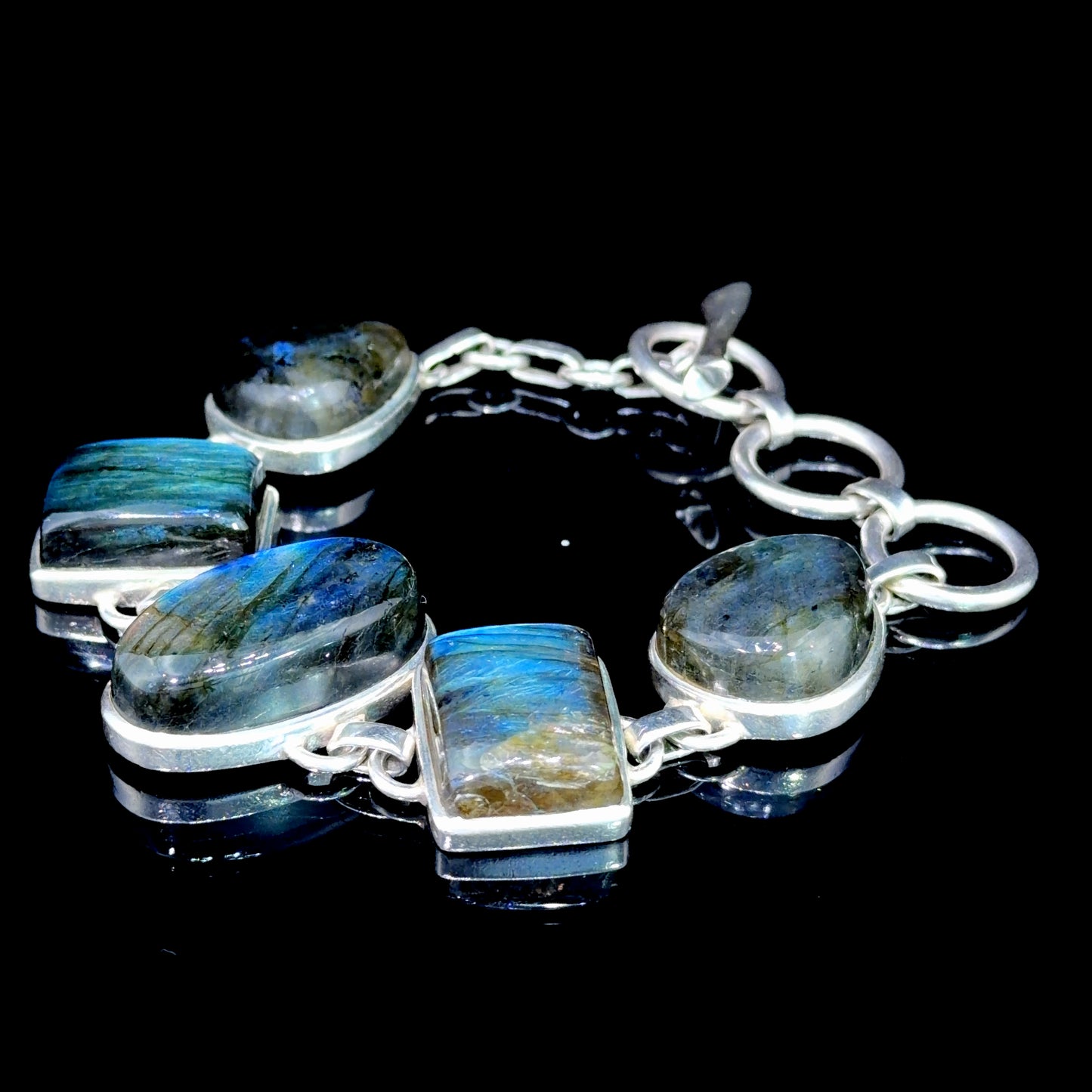 Fabulous 925 Silver Laboradite Bracelet Toggle Bracelet Adjustable from 7-81/2 “