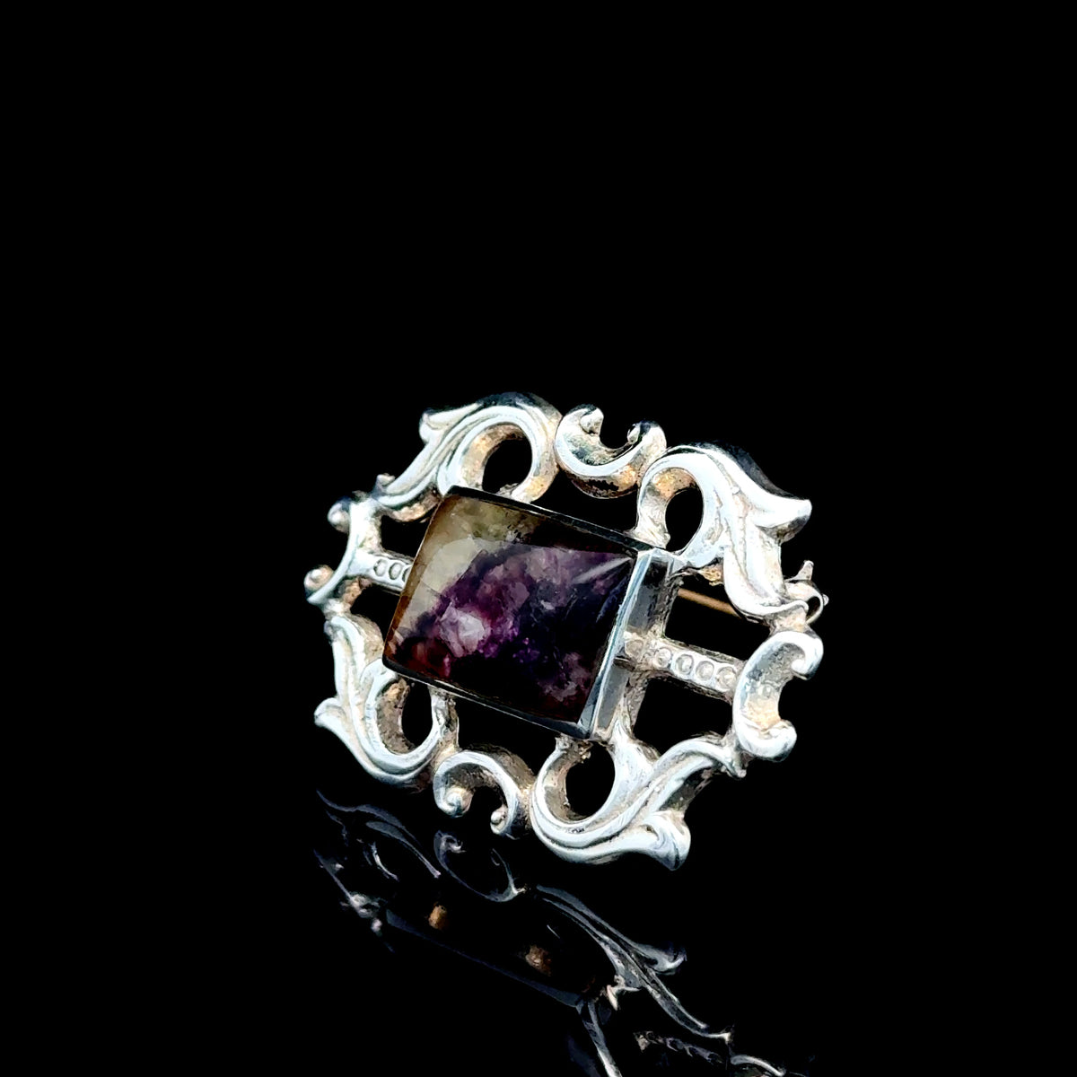 Silver Antique Blue John Brooch