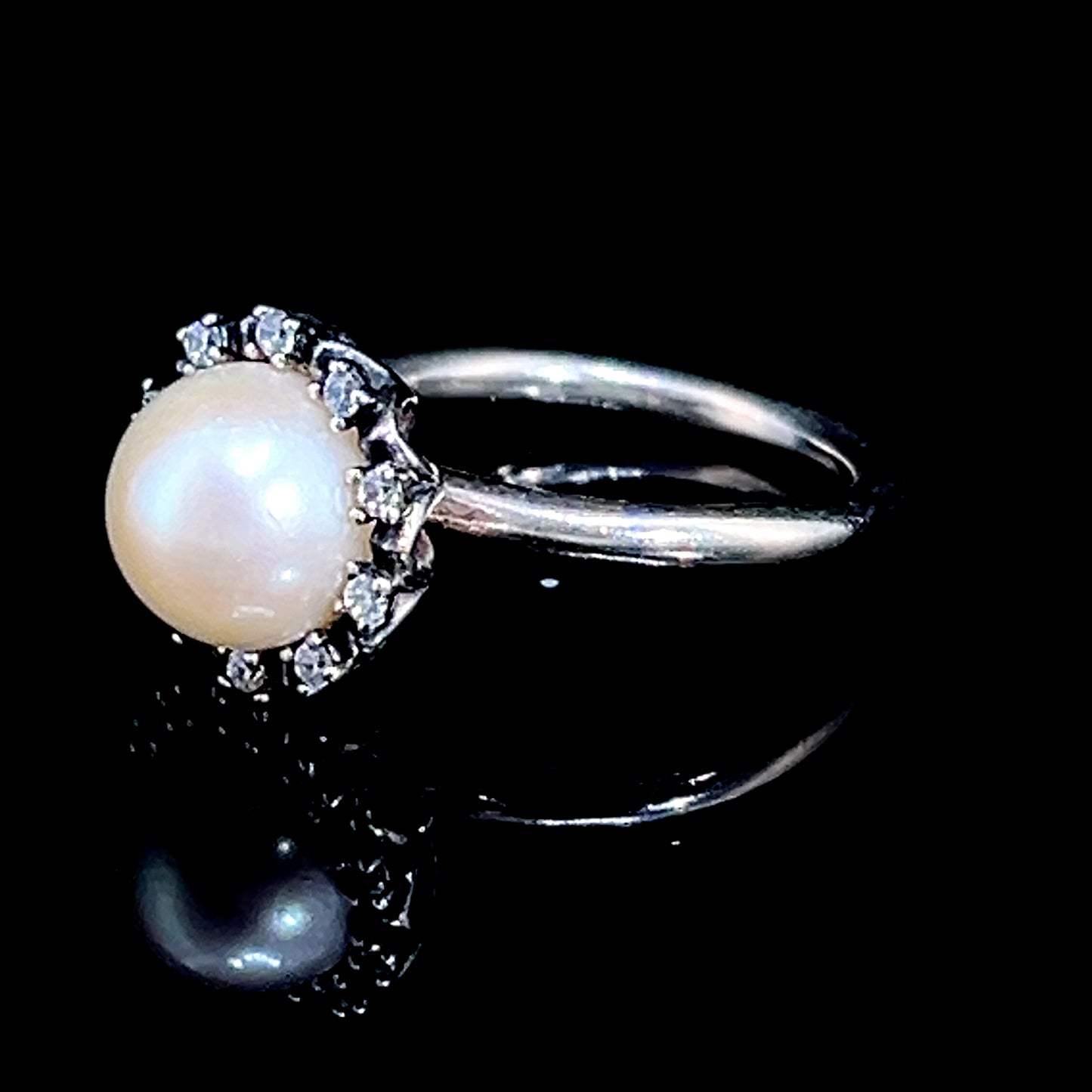 Silver Pandora Pearl & Cubic Zirconia Ring