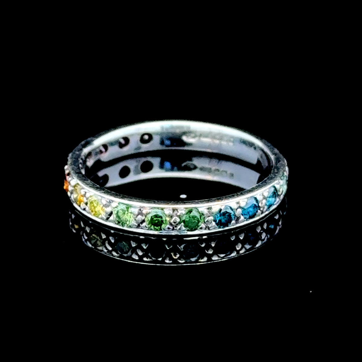 Stunning 9K White Gold Multi-Coloured Treated Brilliant Cut Diamond Half Eternity 0.6 CTS with Valuation Report RRP £1150